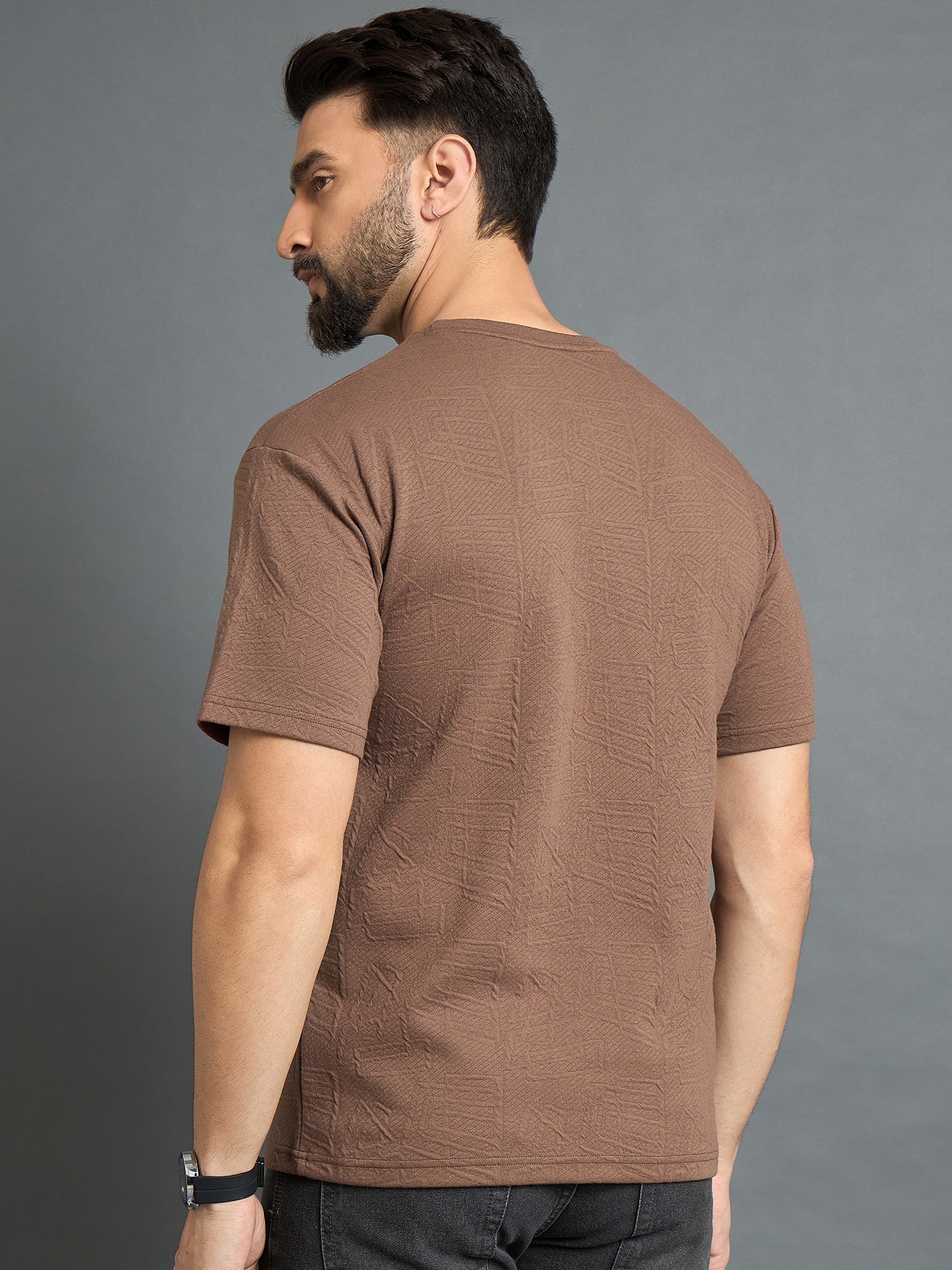 Brown Drop Shoulder Textured Tee