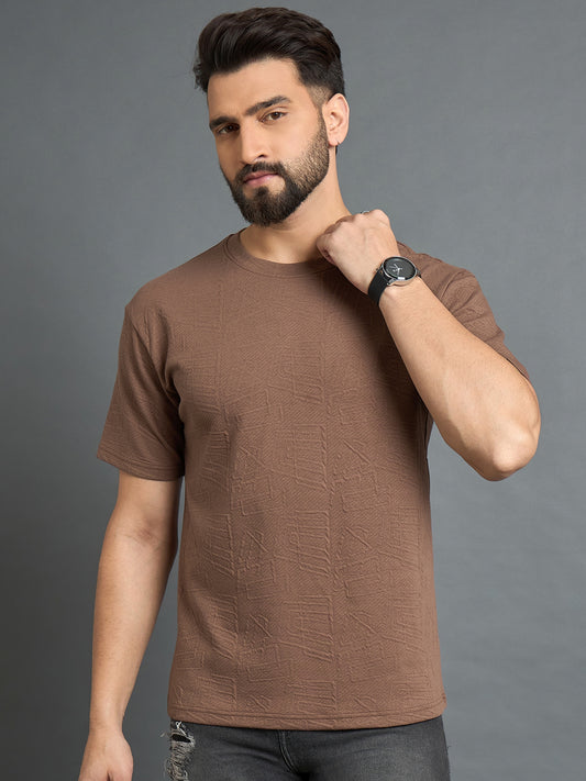 Brown Drop Shoulder Textured Tee