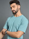 Sky Blue Drop Shoulder Textured Tee