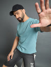 Sky Blue Drop Shoulder Textured Tee