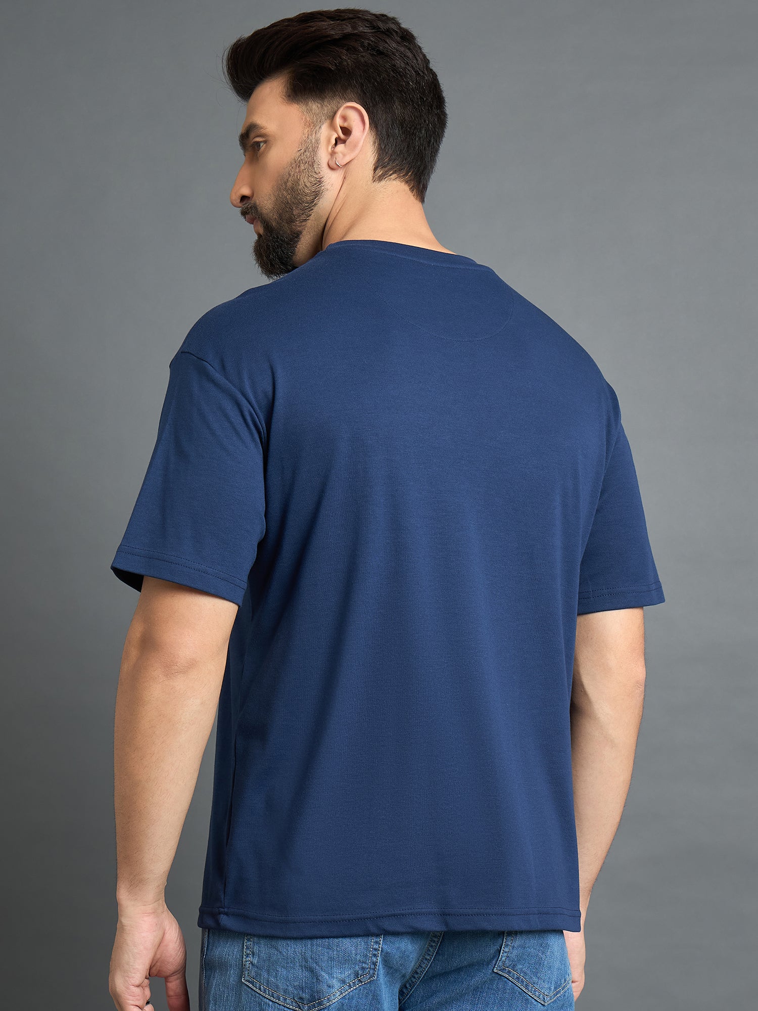 Blue Drop Shoulder Textured Tee