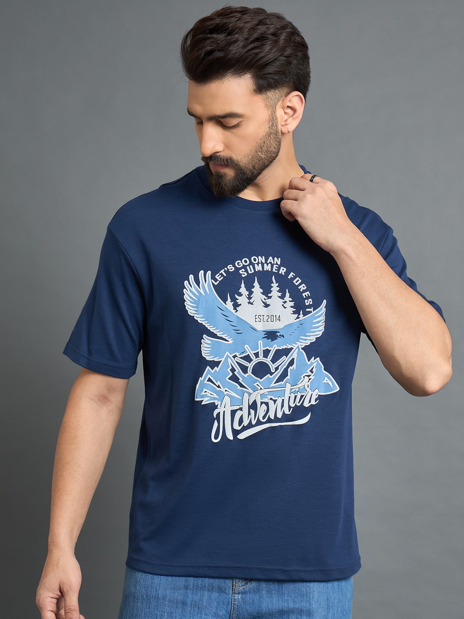 Blue Drop Shoulder Textured Tee