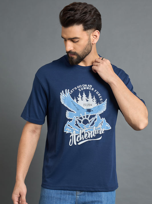 Blue Drop Shoulder Textured Tee