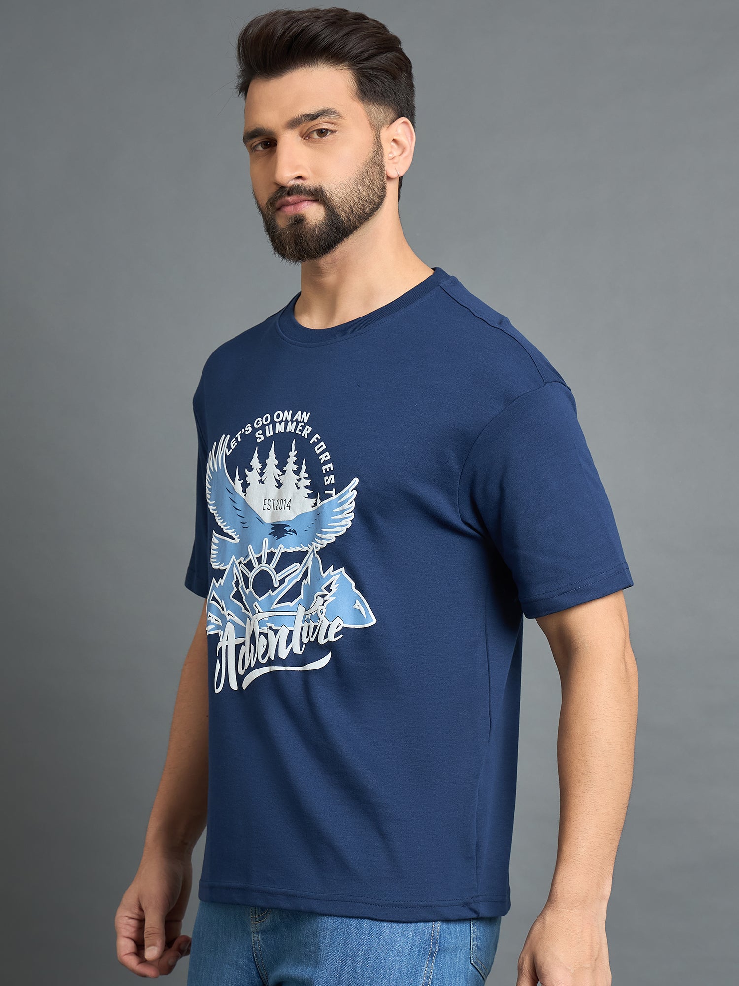 Blue Drop Shoulder Textured Tee