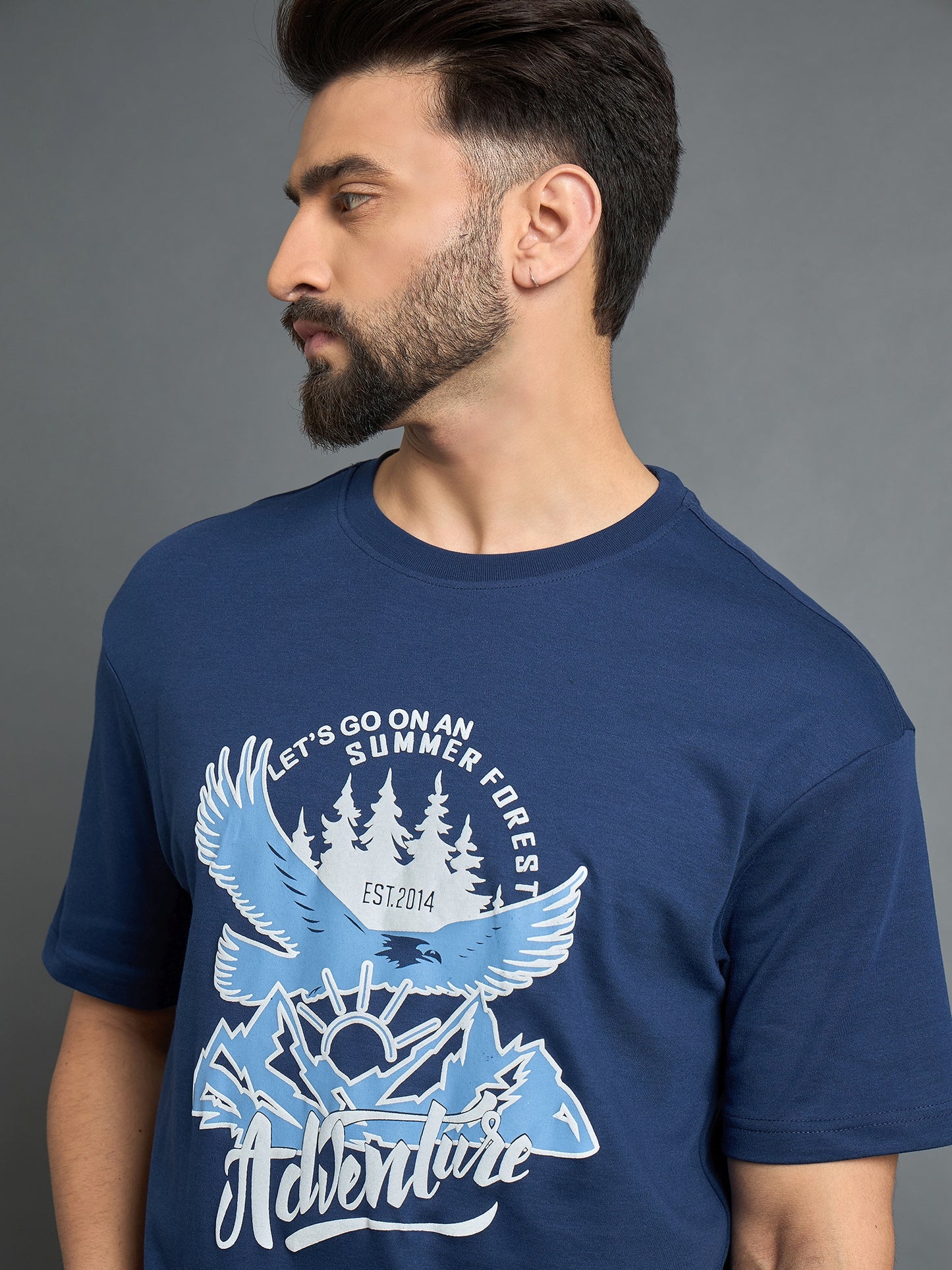 Blue Drop Shoulder Textured Tee
