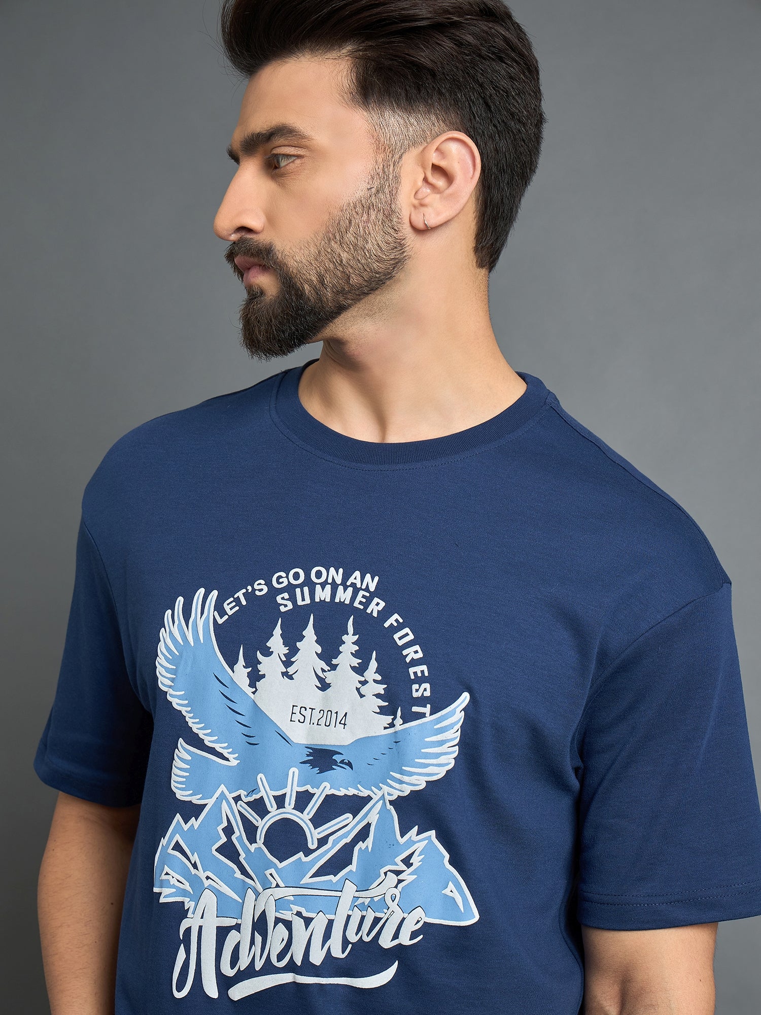 Blue Drop Shoulder Textured Tee