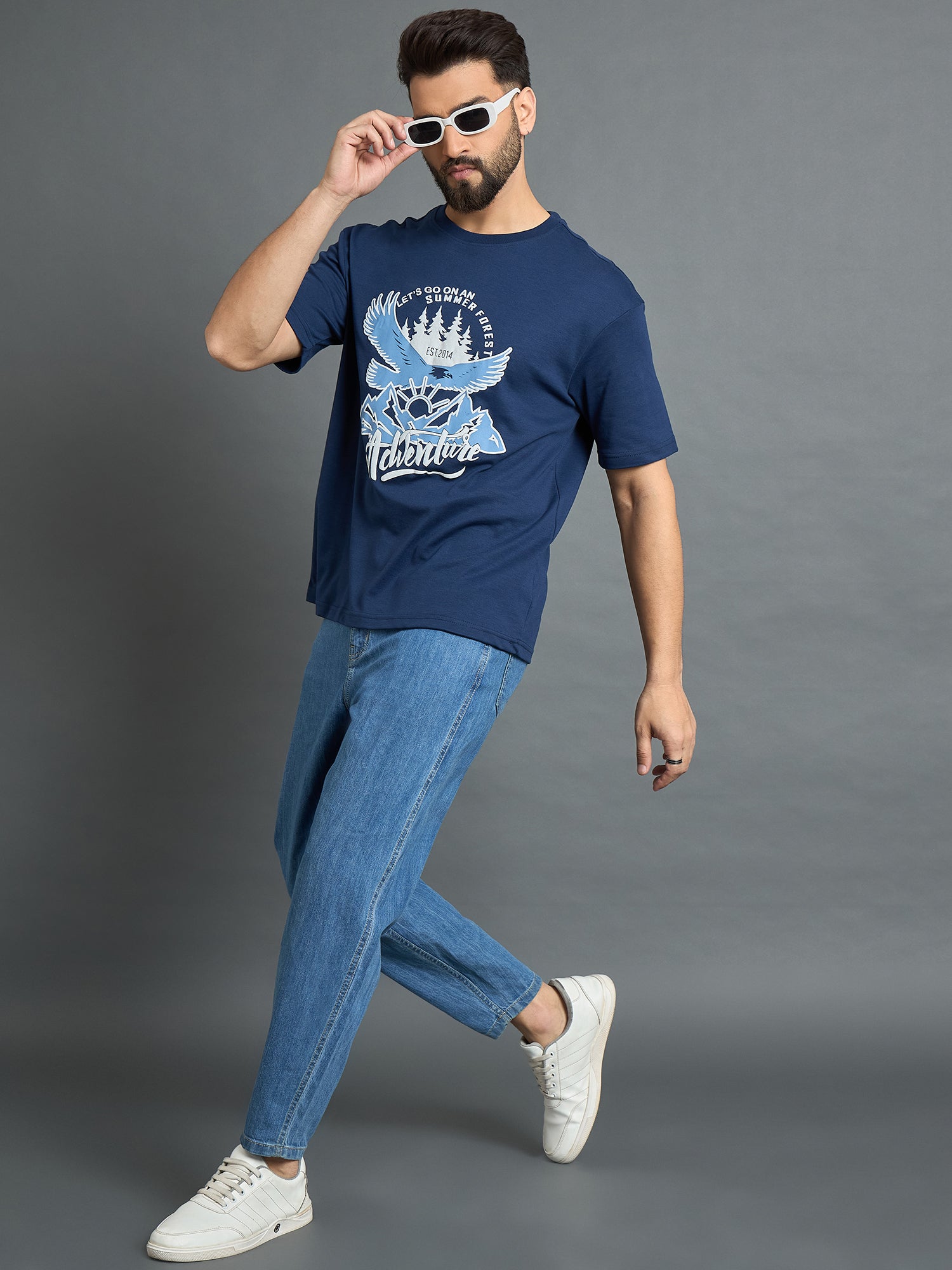 Blue Drop Shoulder Textured Tee
