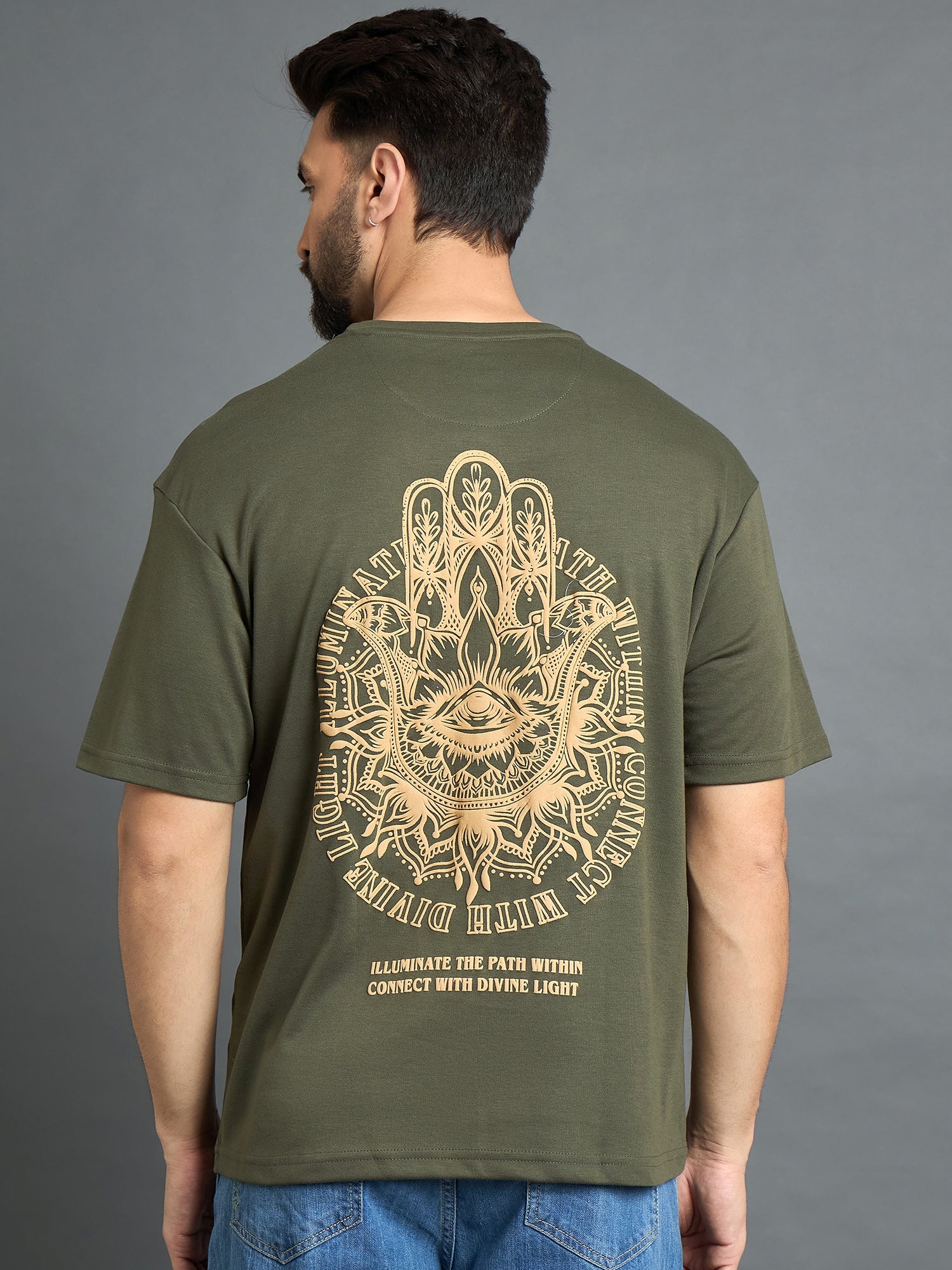 Olive Drop  Shoulder Textured Tee
