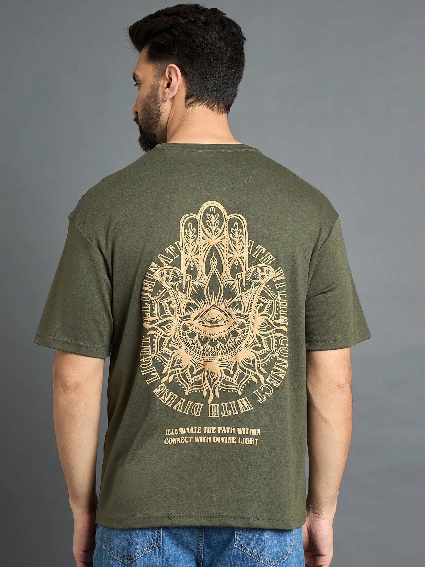 Men Drop Shoulder Printed Tee Olive