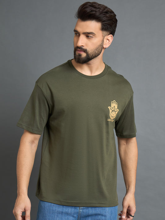 Olive Drop  Shoulder Textured Tee