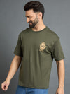 Olive Drop  Shoulder Textured Tee