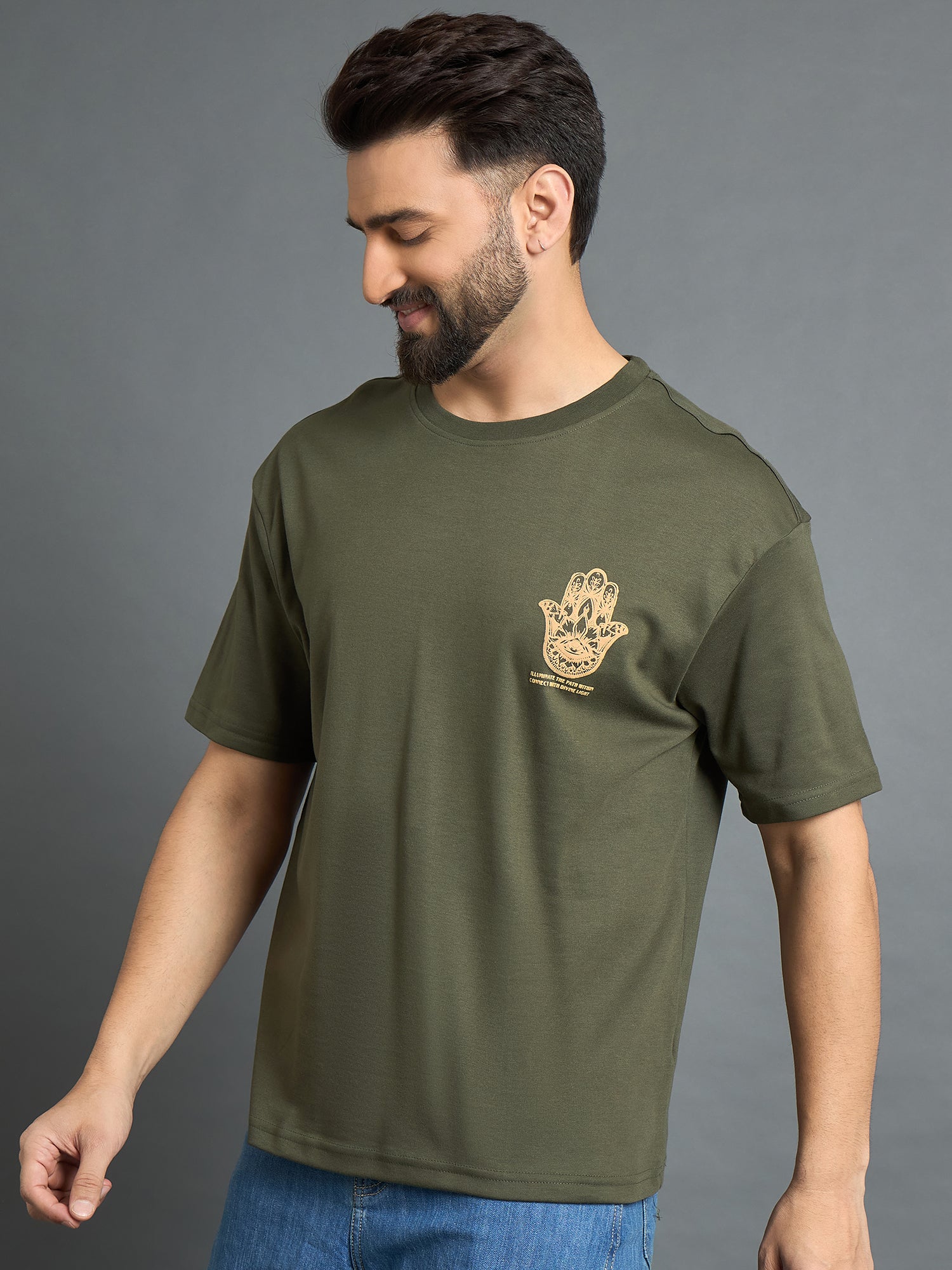 Olive Drop  Shoulder Textured Tee
