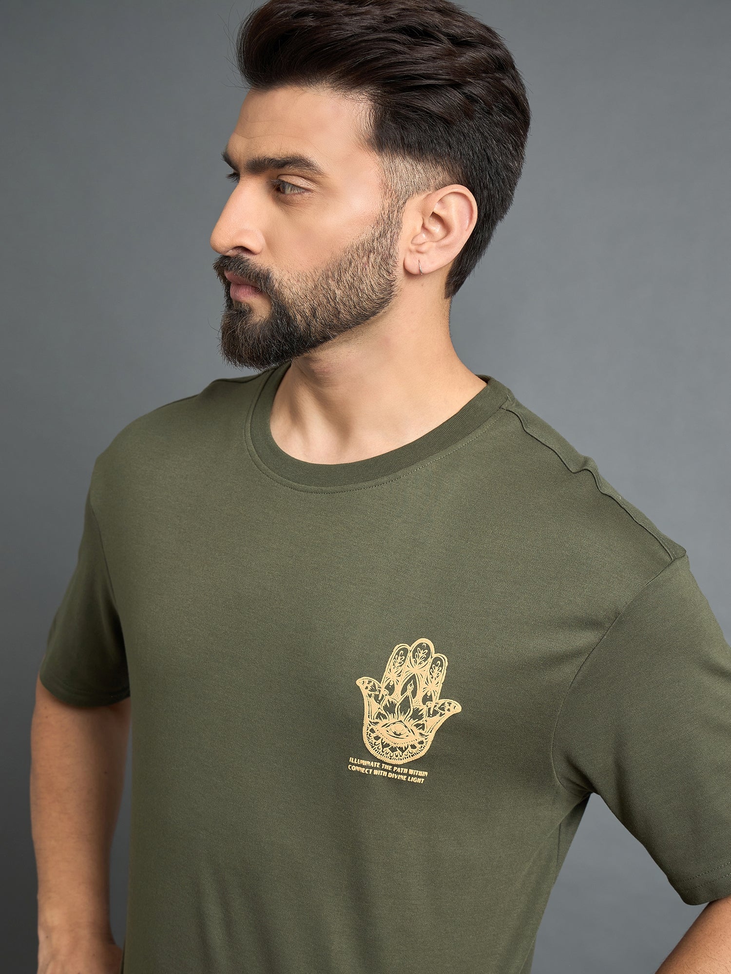 Olive Drop  Shoulder Textured Tee
