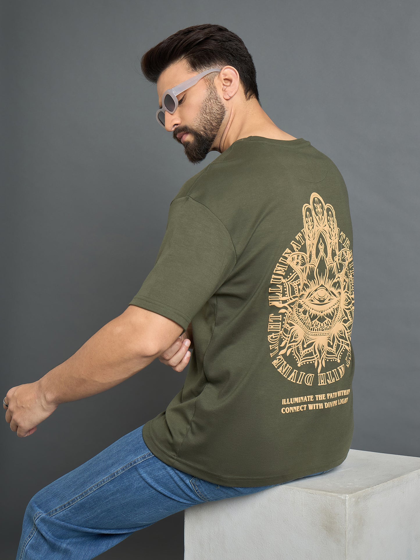 Olive Drop  Shoulder Textured Tee