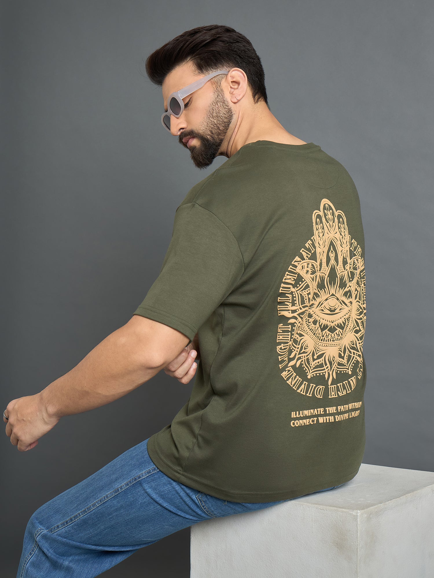 Olive Drop  Shoulder Textured Tee