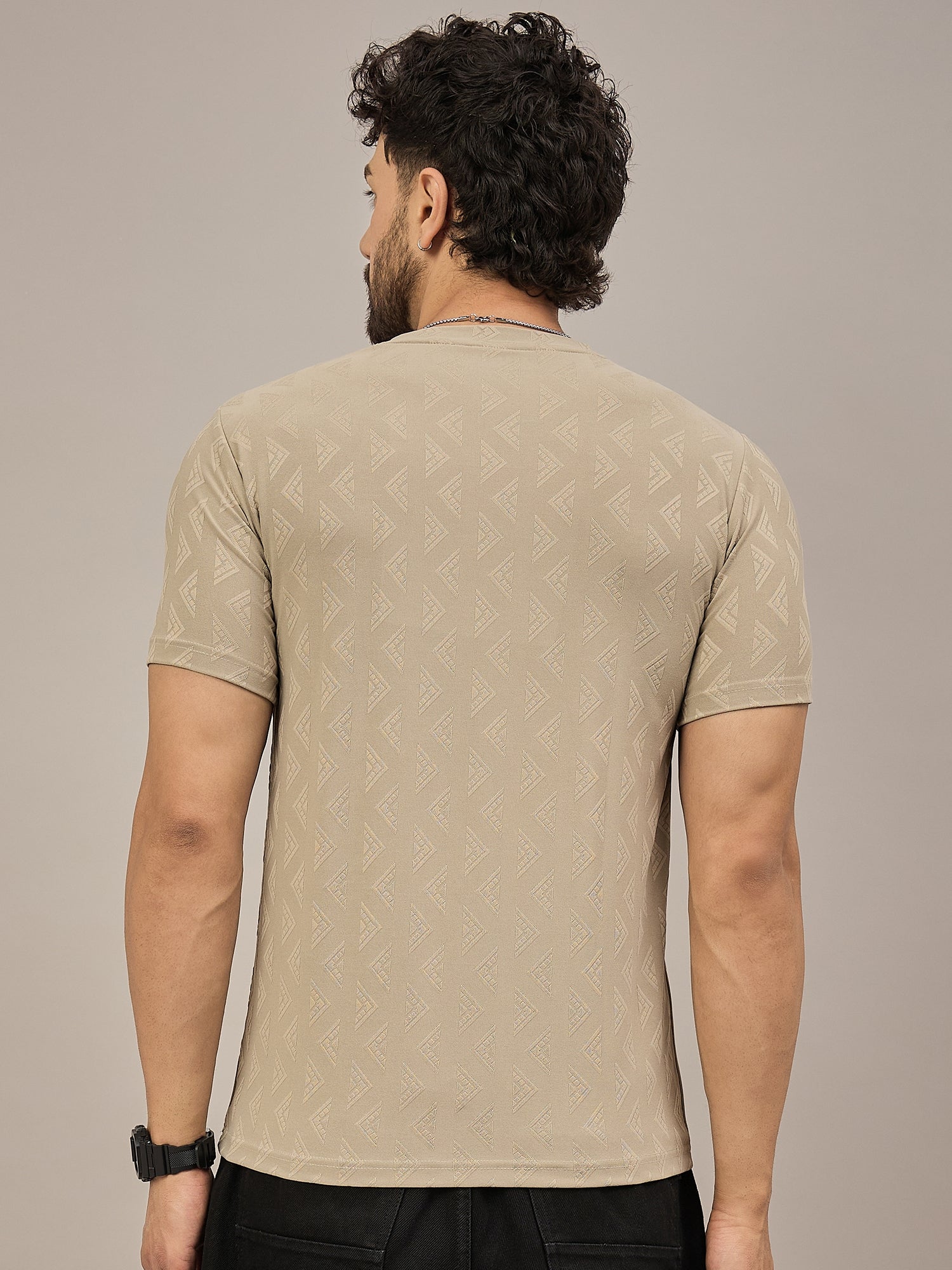 Men Round Neck T-shirt Beige