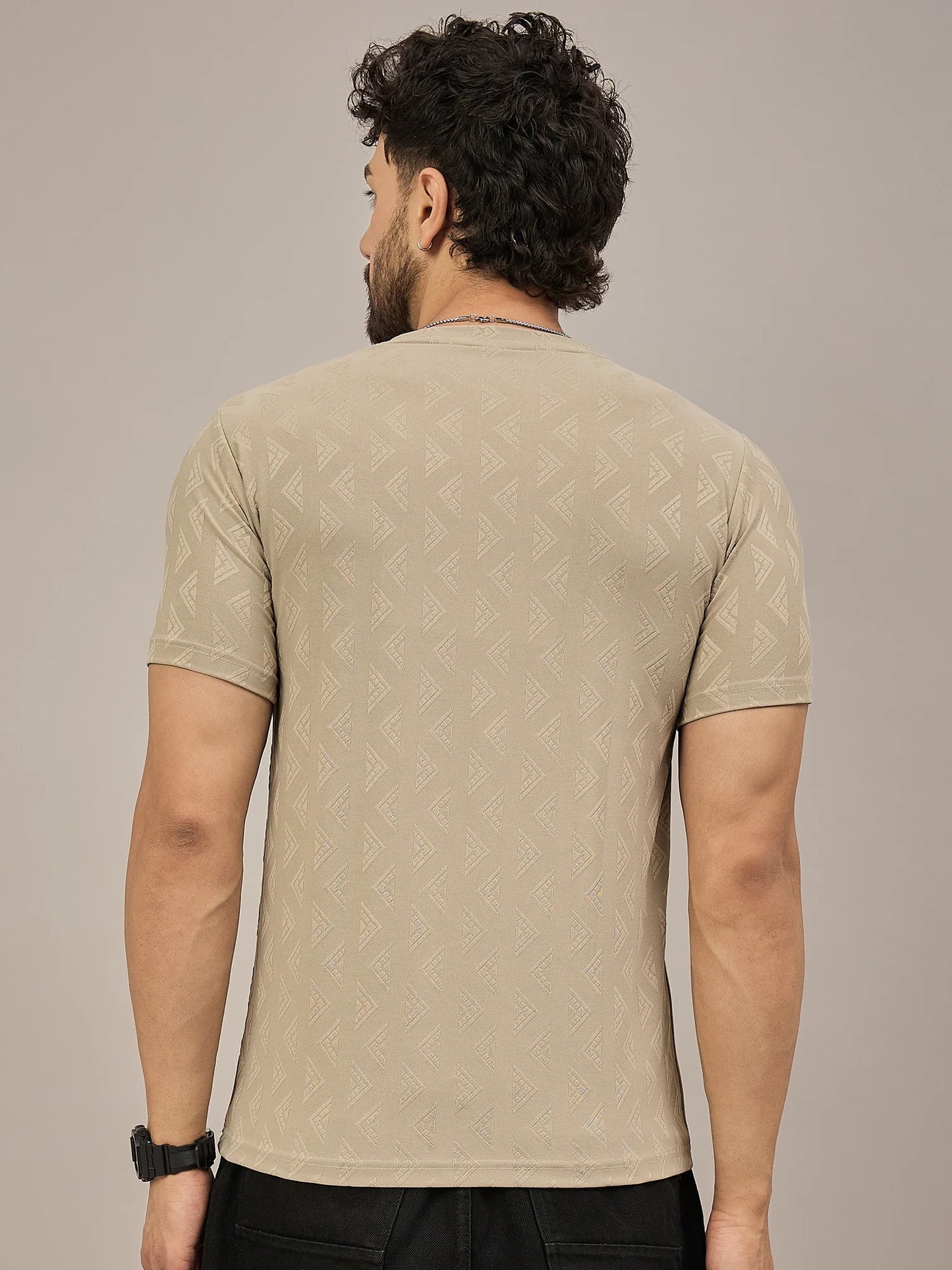 Men Printed Round-Neck T-Shirt Beige