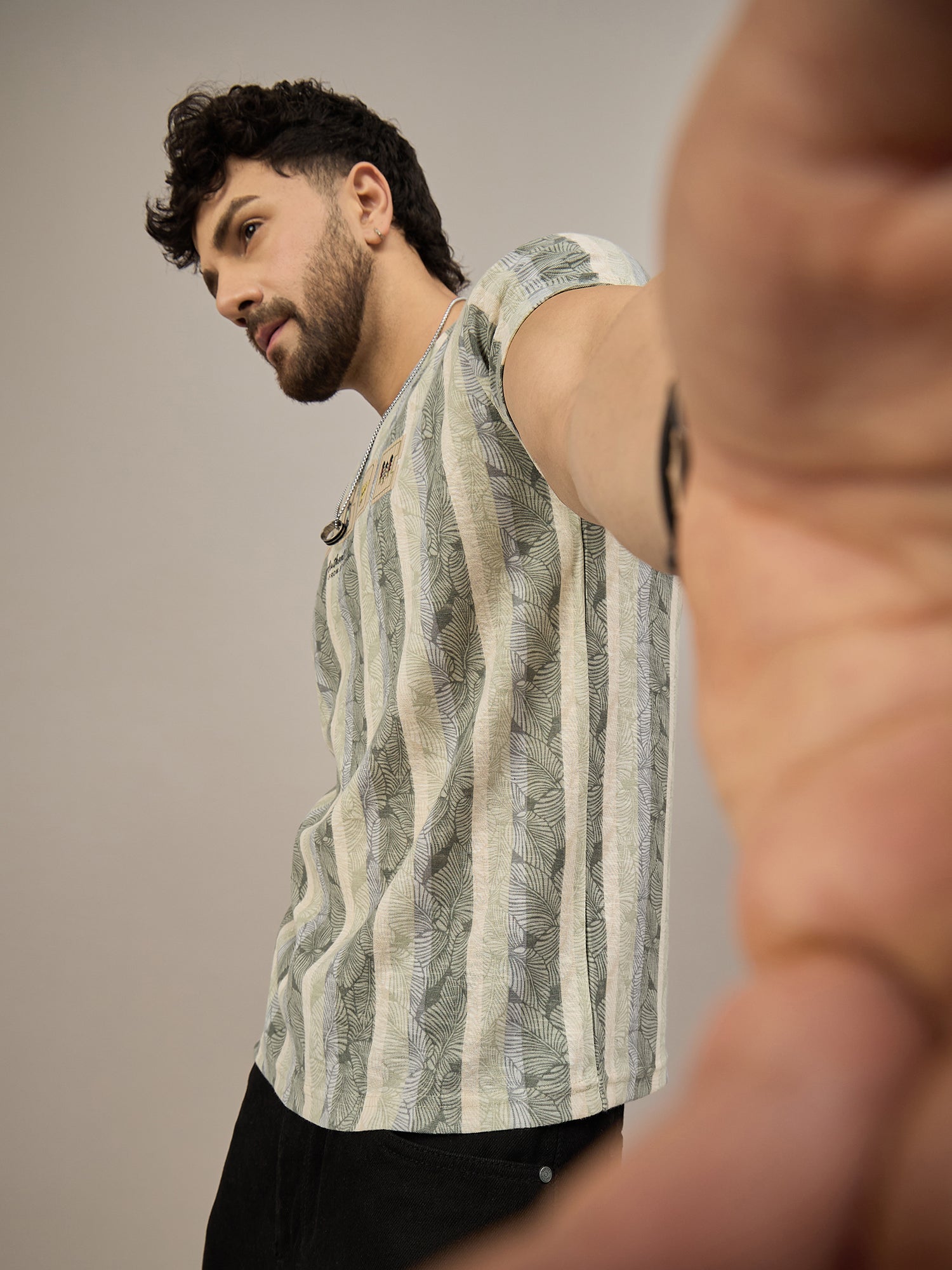 Men Striped T-shirt Green & Light Blue