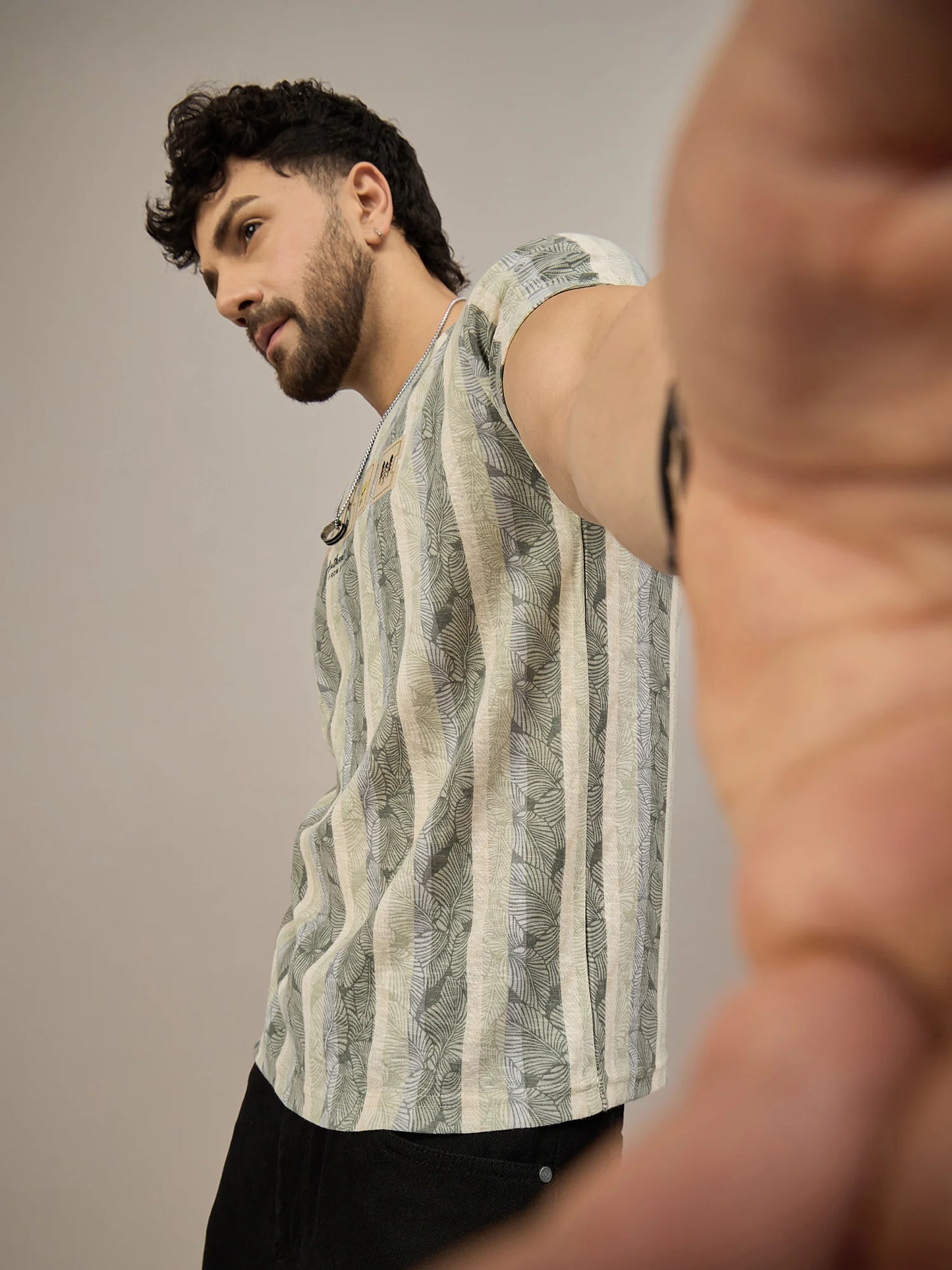 Men Striped T-shirt Green and Light Blue