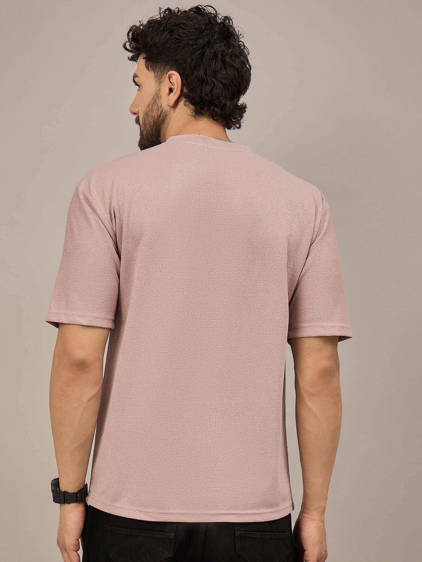 Men Oversized Round Neck Drop Shoulder T-shirt Pink