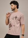 Men Oversized Round Neck Drop Shoulder T-shirt Pink