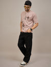 Men Oversized Round Neck Drop Shoulder T-shirt Pink