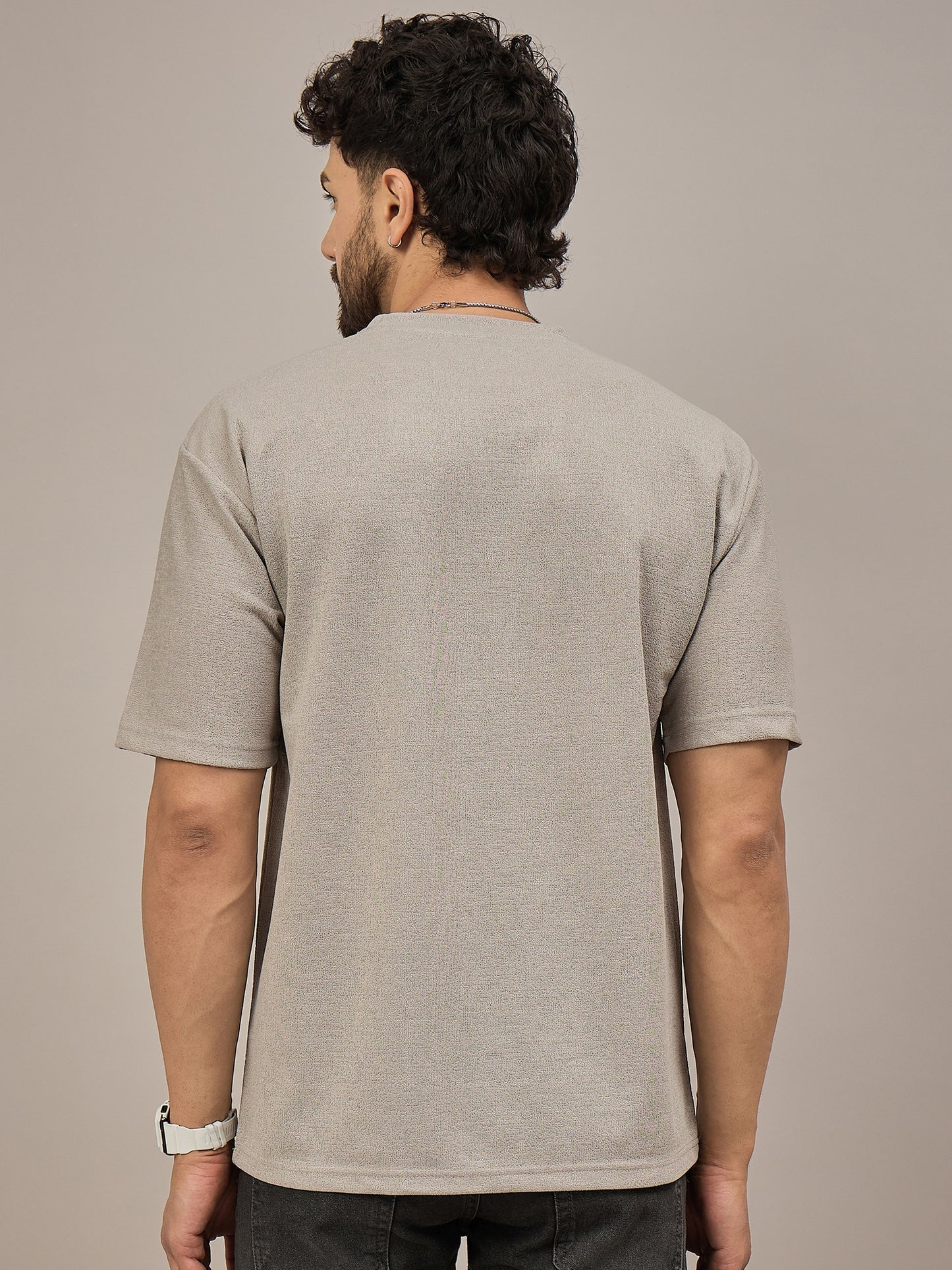 Men Oversized Round Neck Drop Shoulder T-shirt Beige