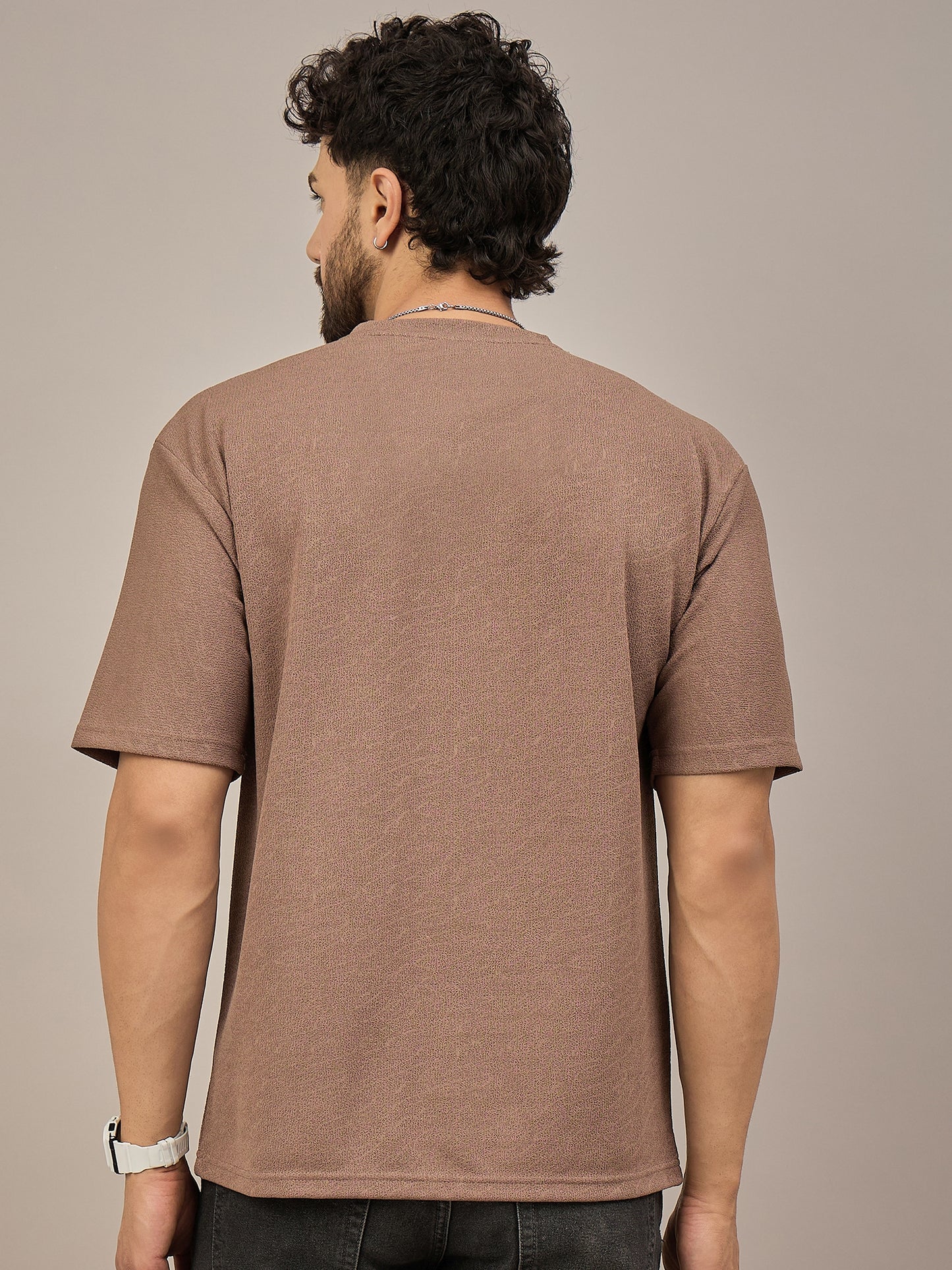 Men Oversized Round Neck Drop Shoulder T-shirt Brown