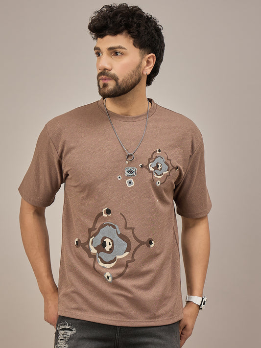 Men Oversized Round Neck Drop Shoulder T-shirt Brown