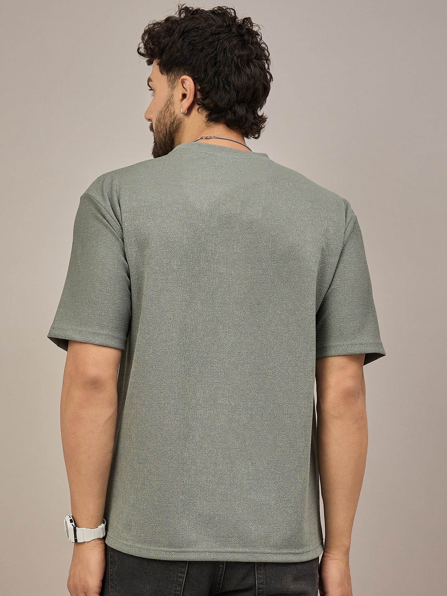 Men Oversized Round Neck Drop Shoulder T-shirt Green
