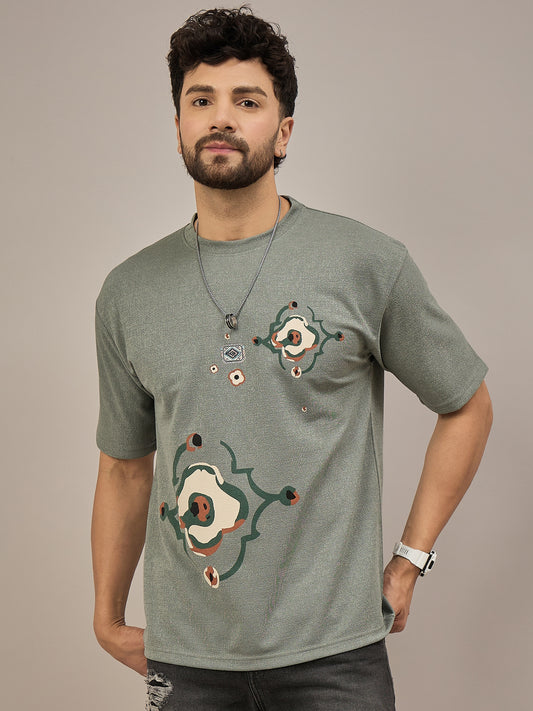 Men Oversized Round Neck Drop Shoulder T-shirt Green