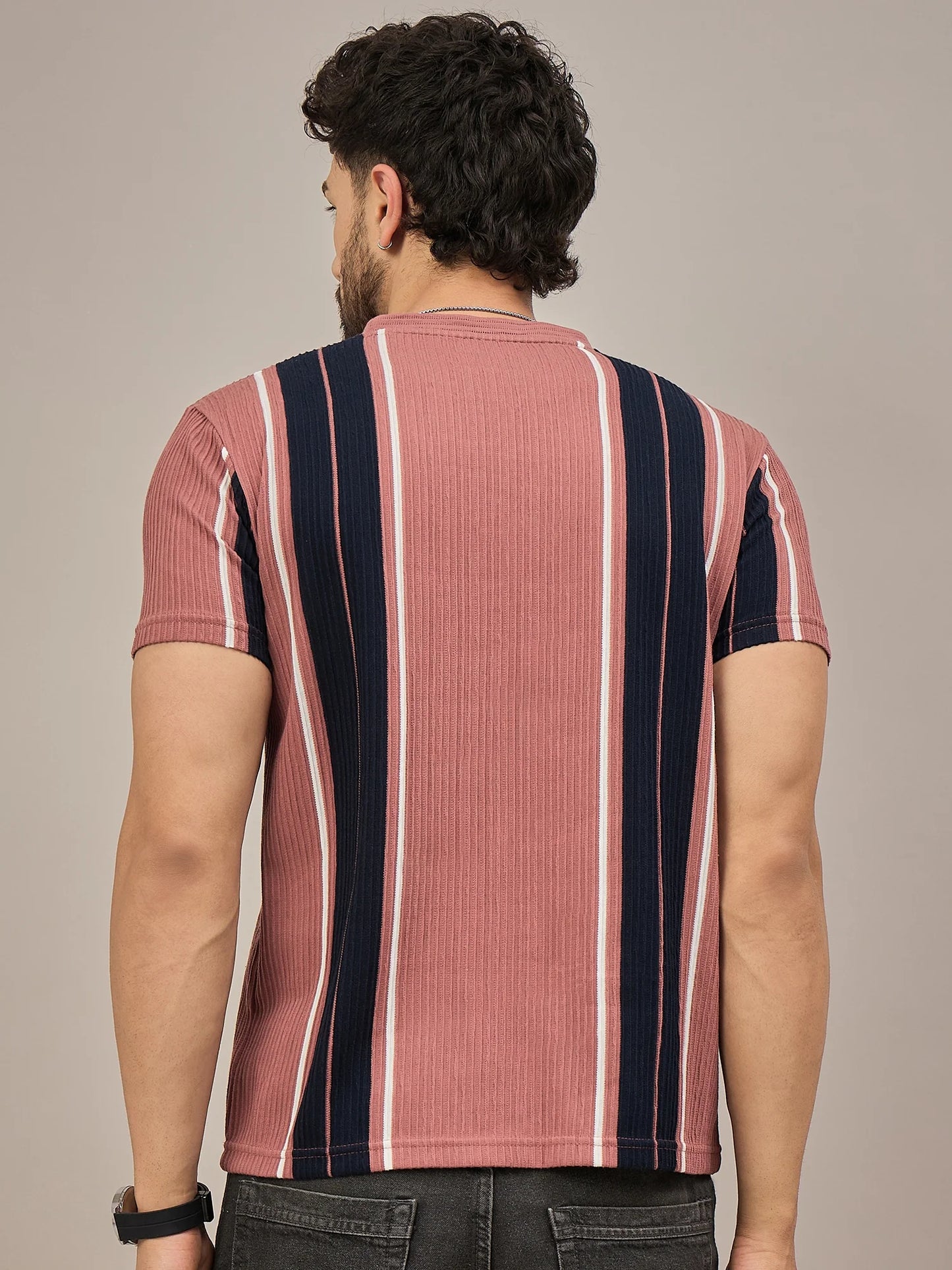 Men Striped T-shirt Rust and Black