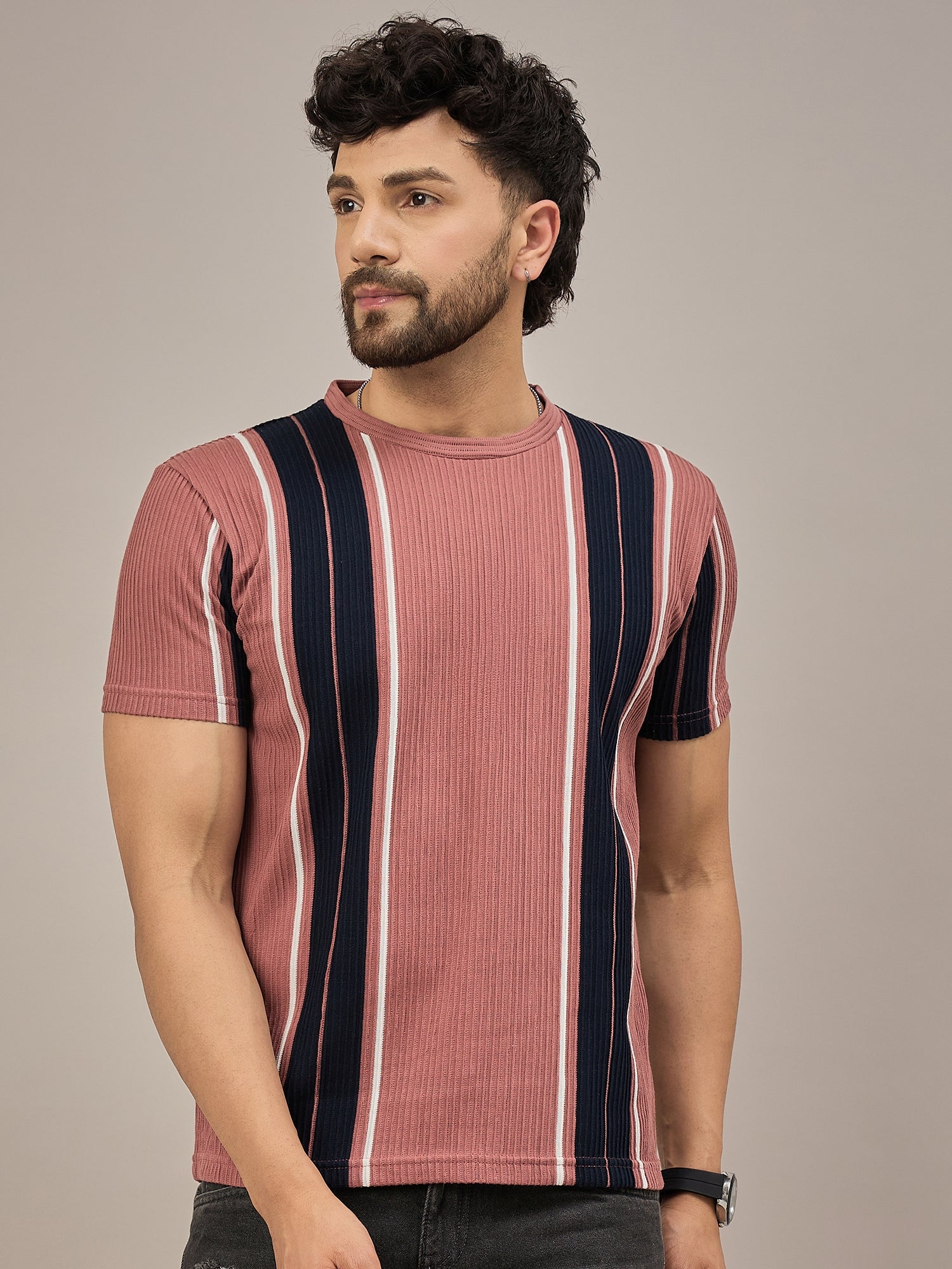 Men Striped T-shirt Rust & Black