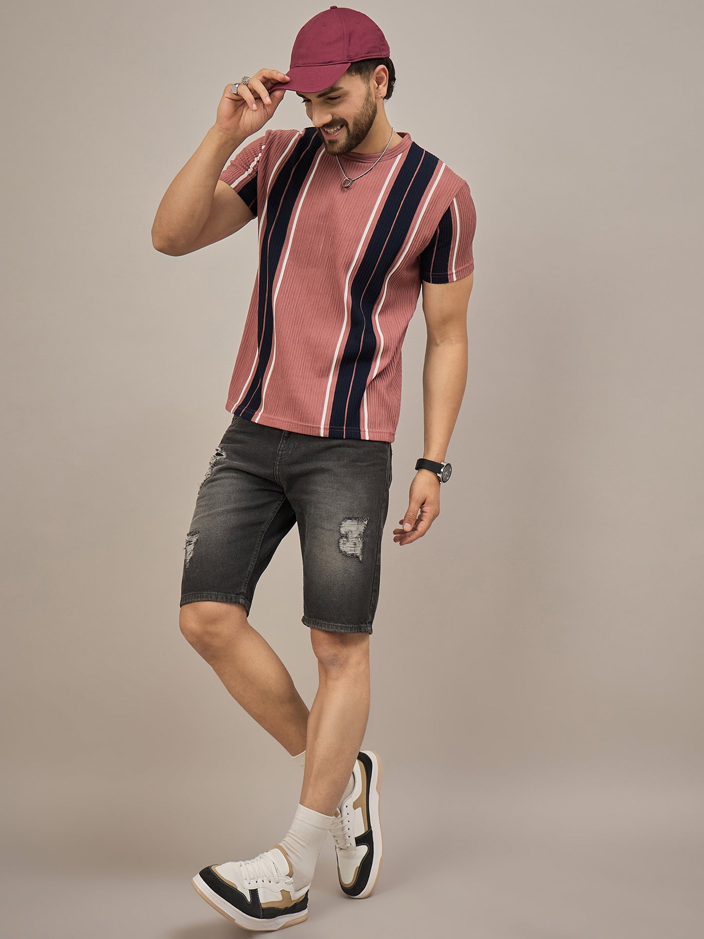 Men Striped T-shirt Rust & Black