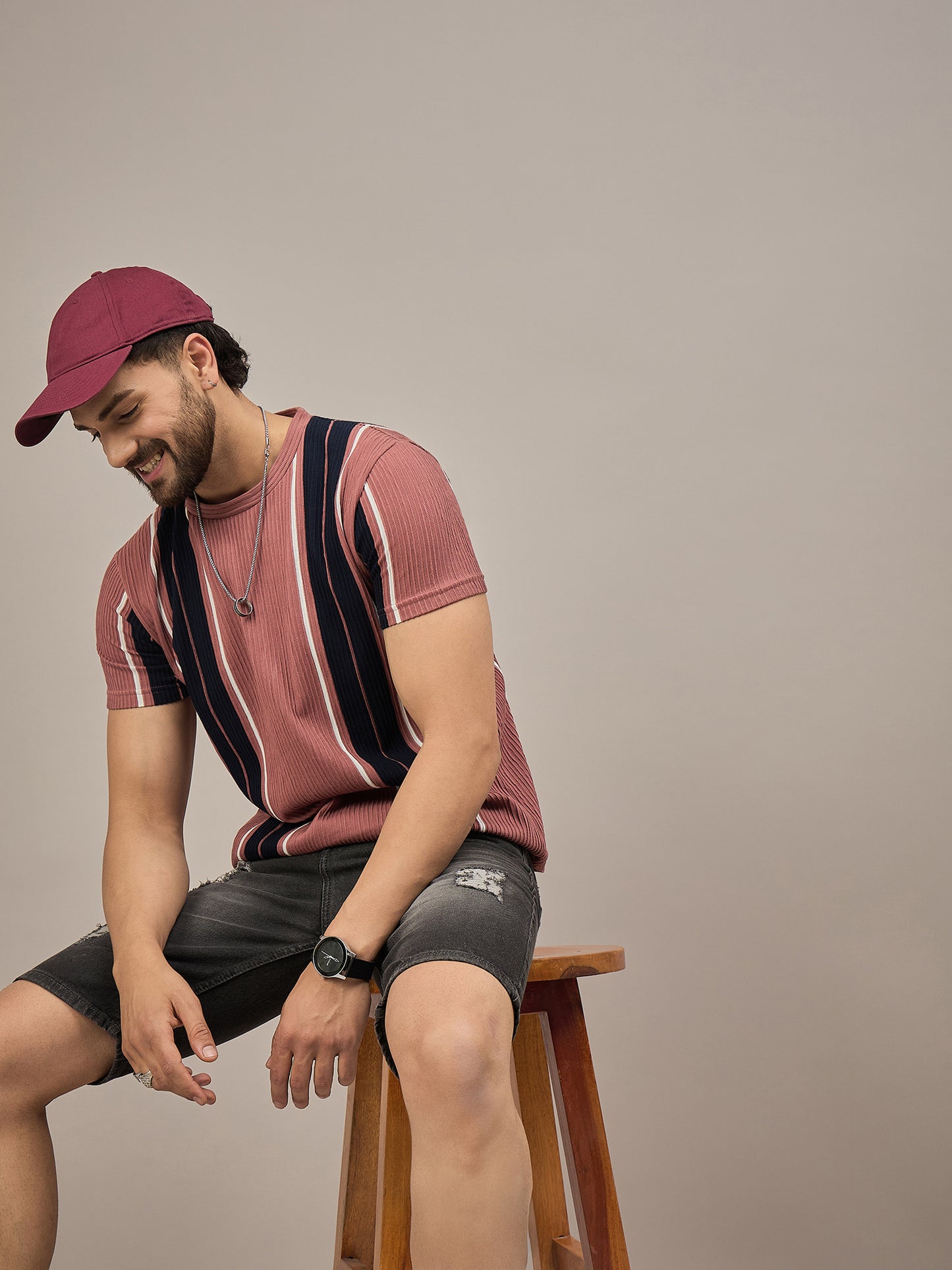 Men Striped T-shirt Rust & Black