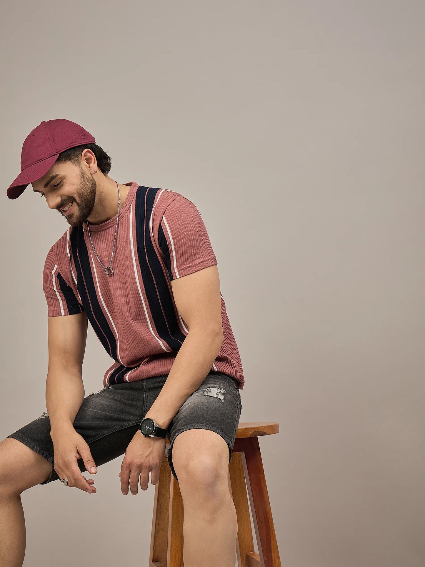 Men Striped T-shirt Rust and Black