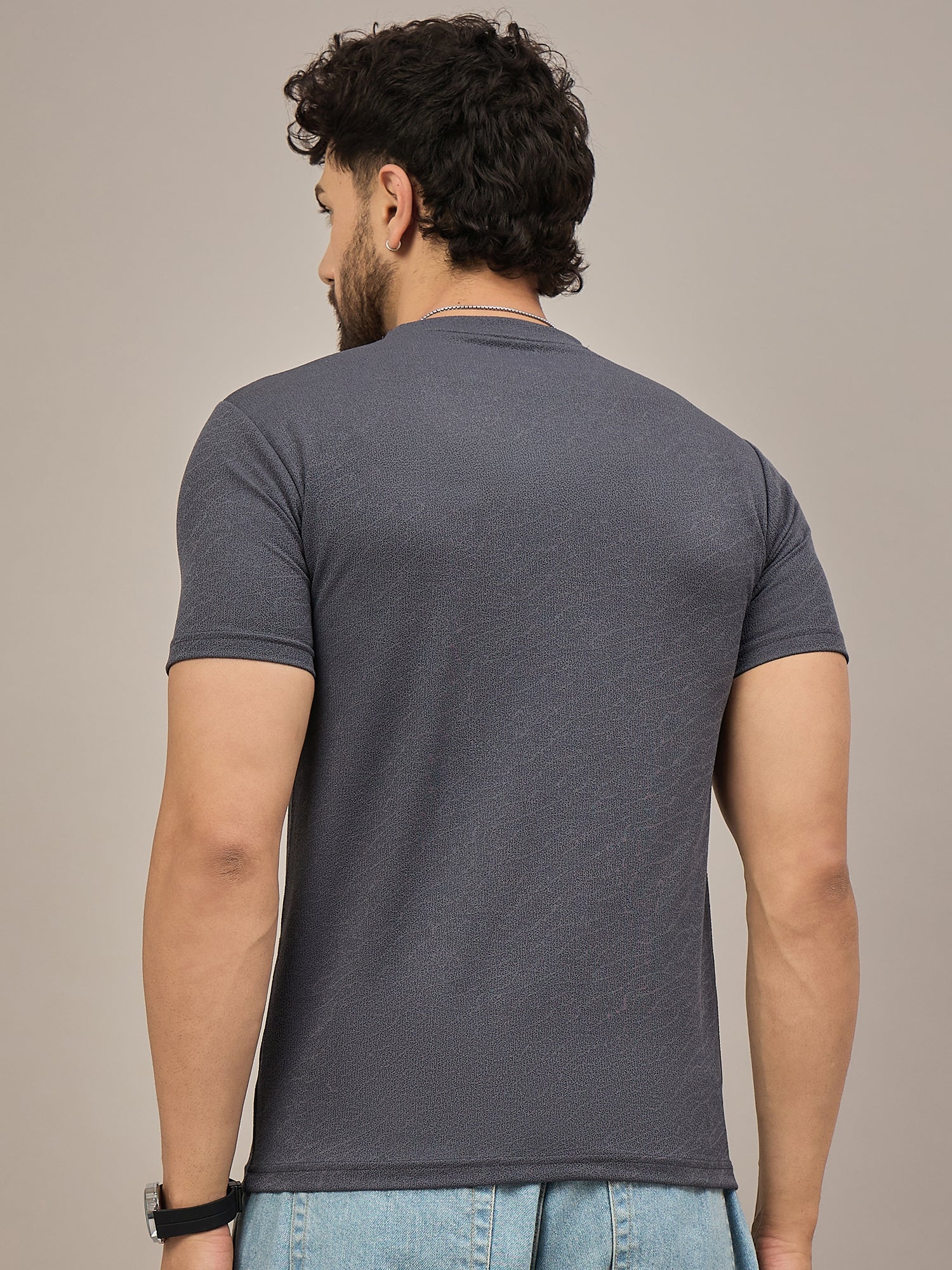 Men Round Neck T-shirt Blue