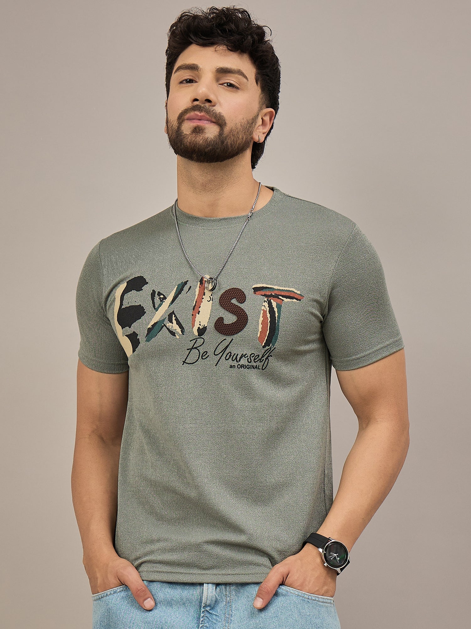 Men Round Neck T-shirt Green