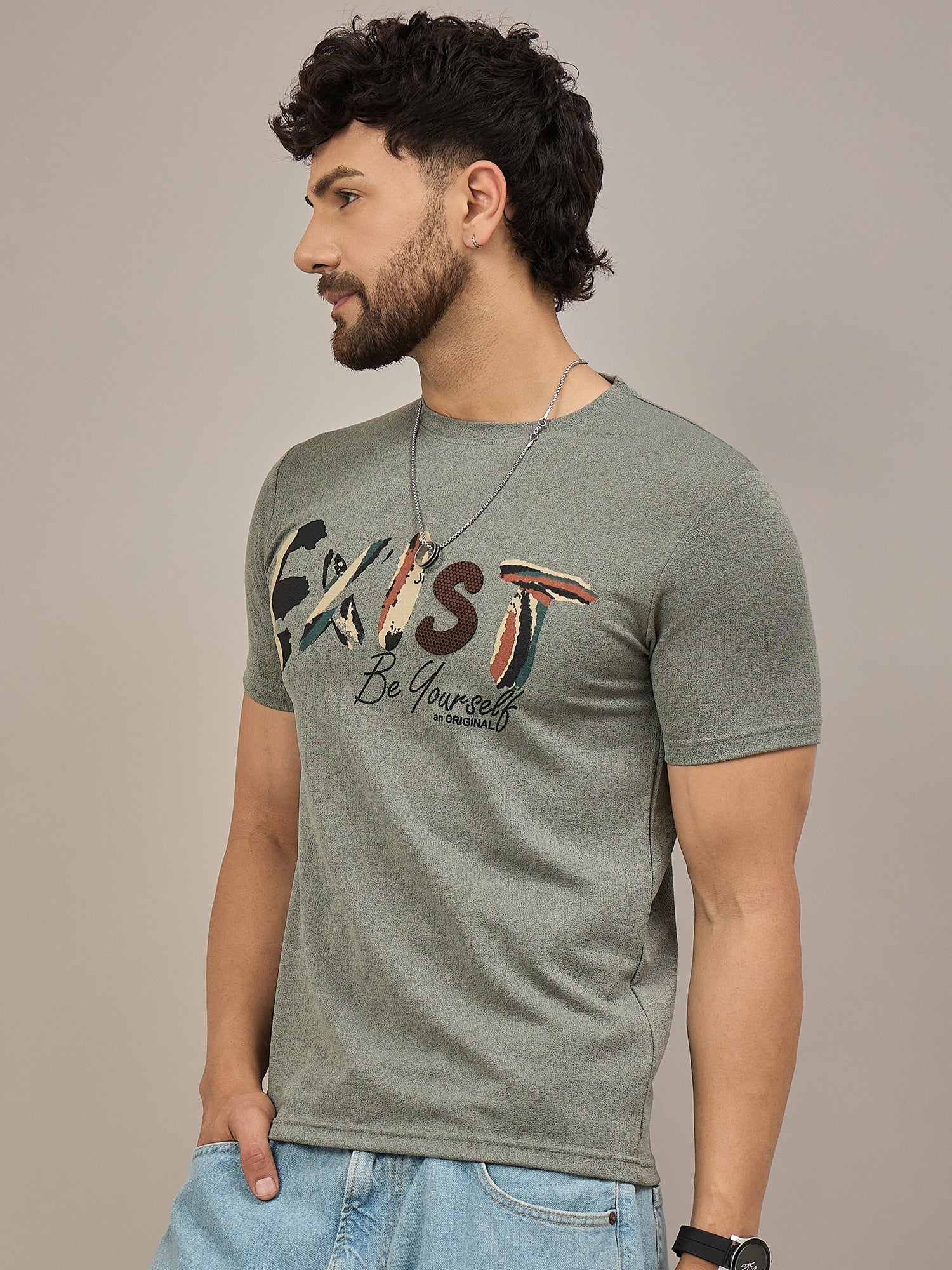 Men Round Neck T-shirt Green