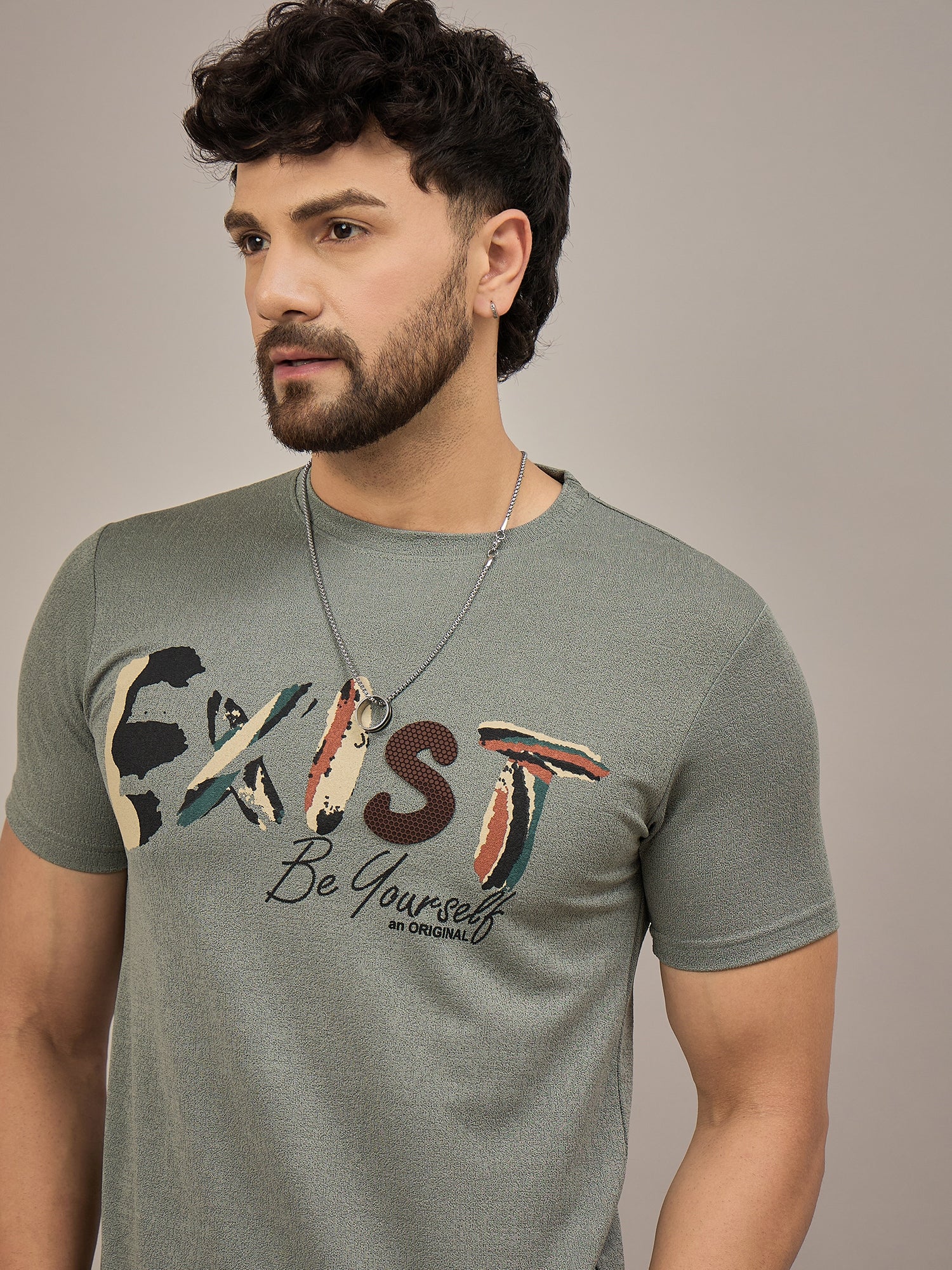 Men Round Neck T-shirt Green