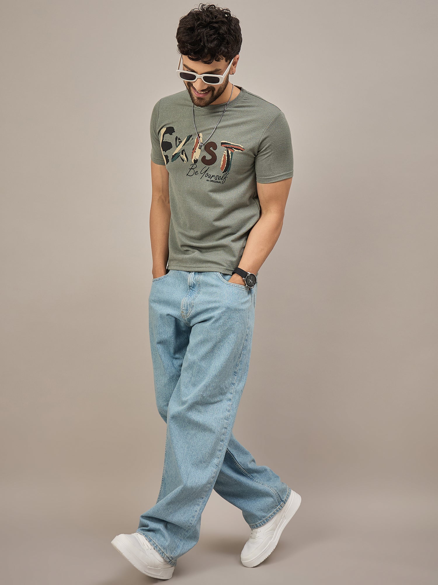 Men Round Neck T-shirt Green