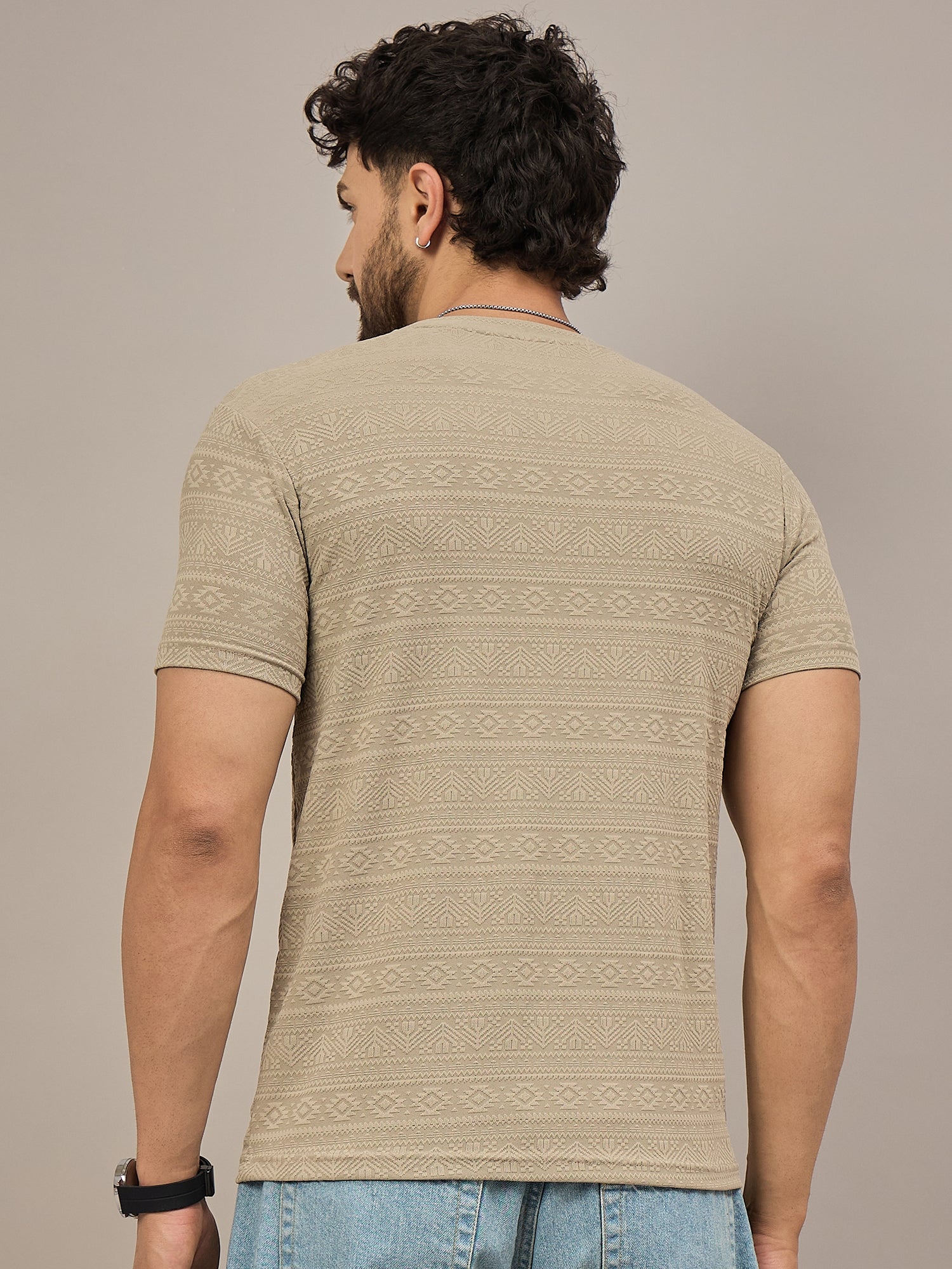 Men Round Neck T-shirt Beige