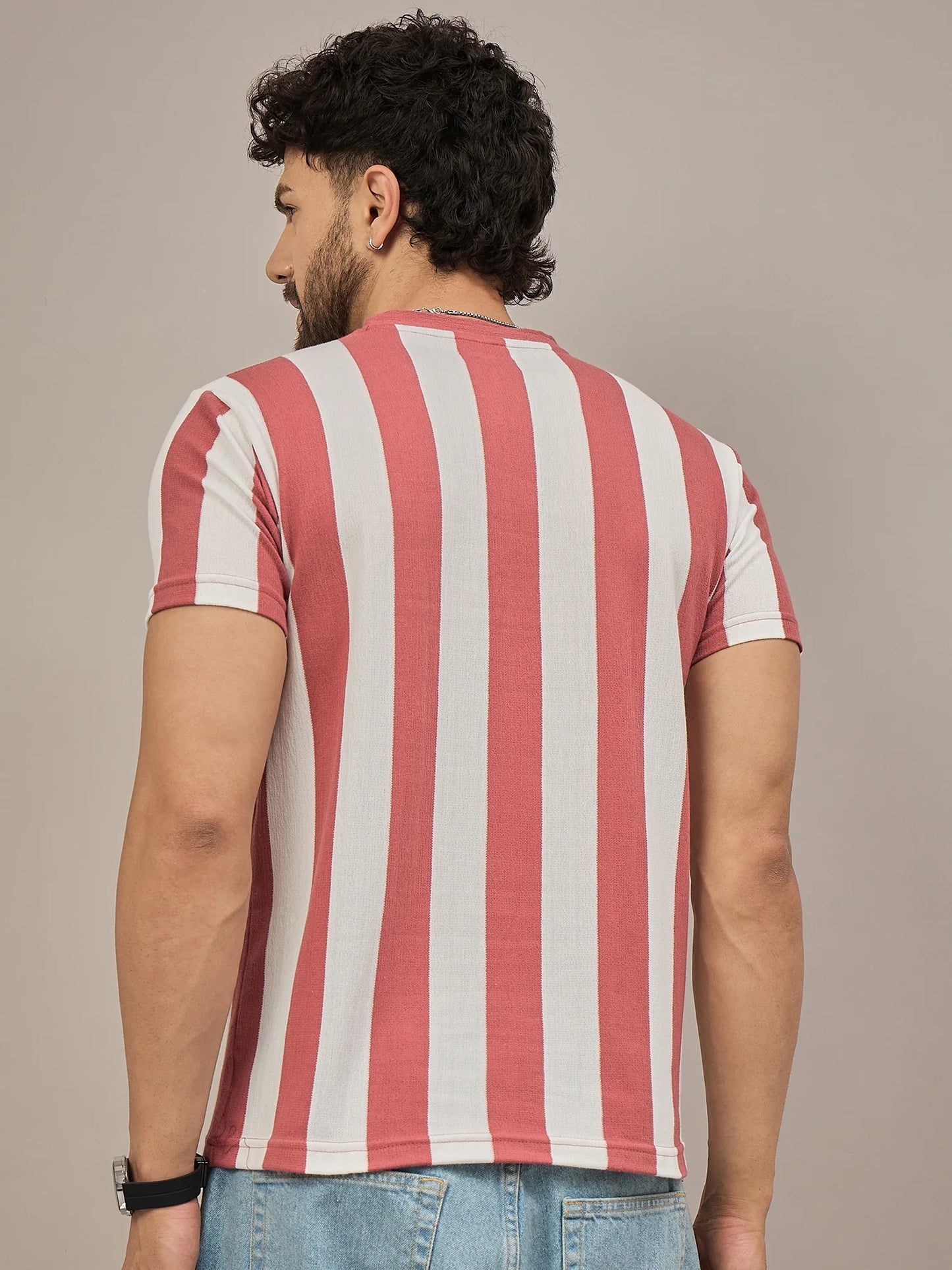Men Striped T-shirt Rust and White