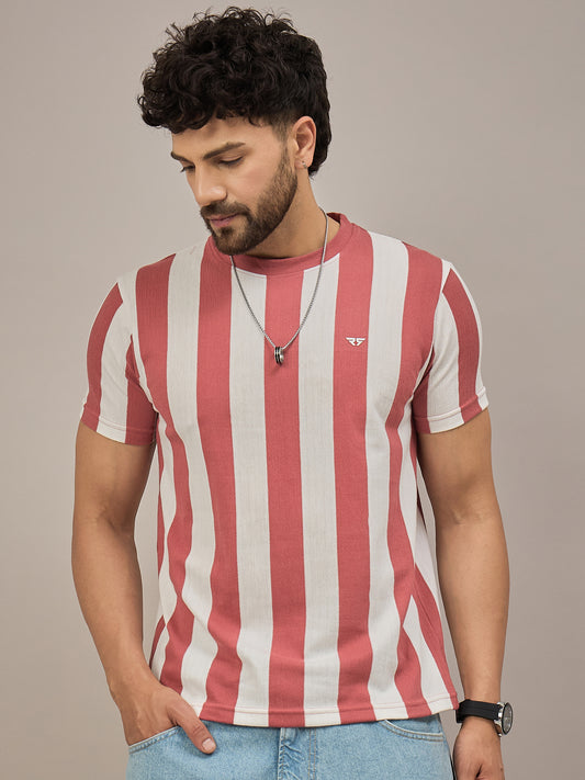 Men Striped T-shirt Rust & White