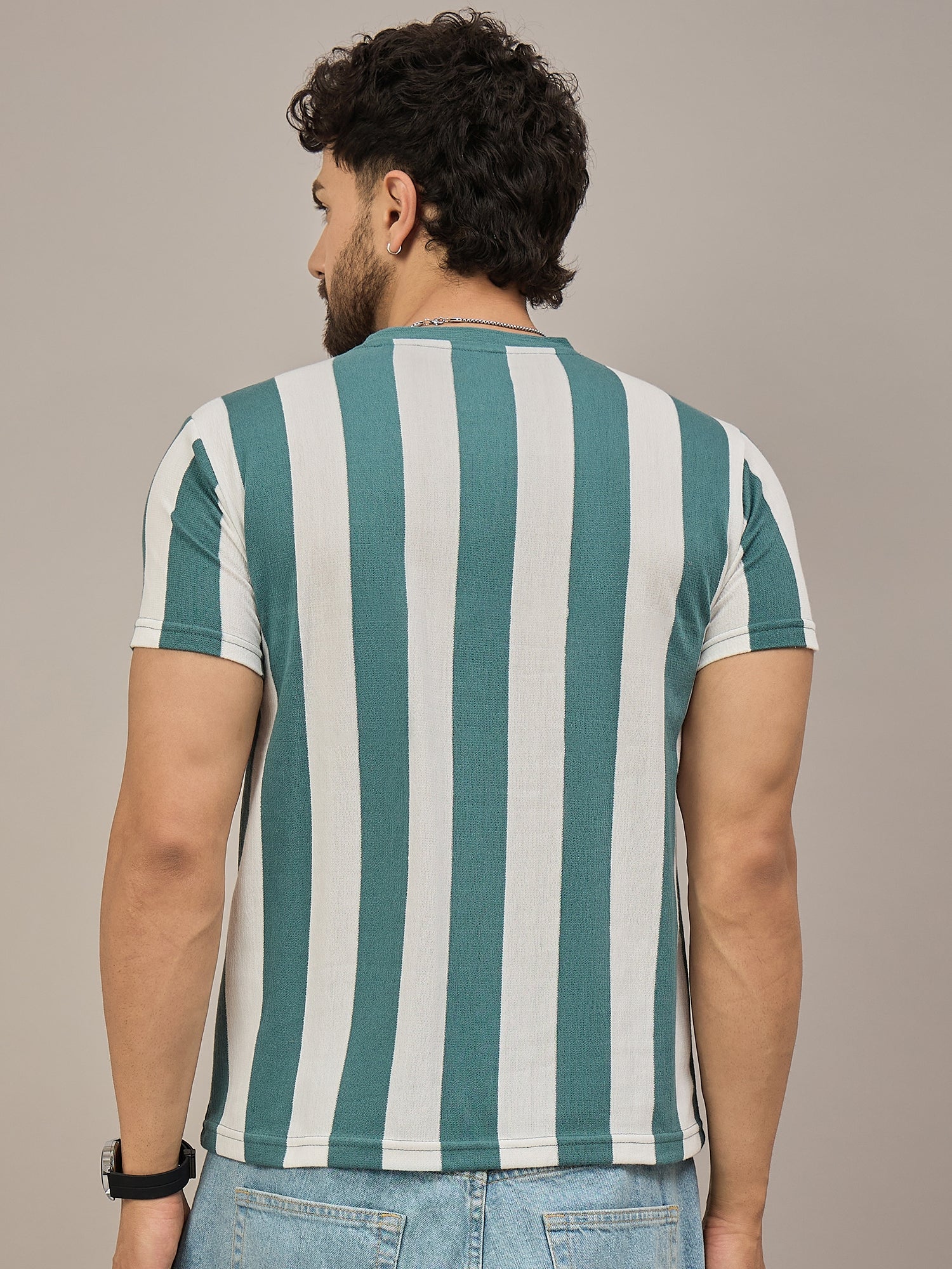 Men Striped T-shirt Green