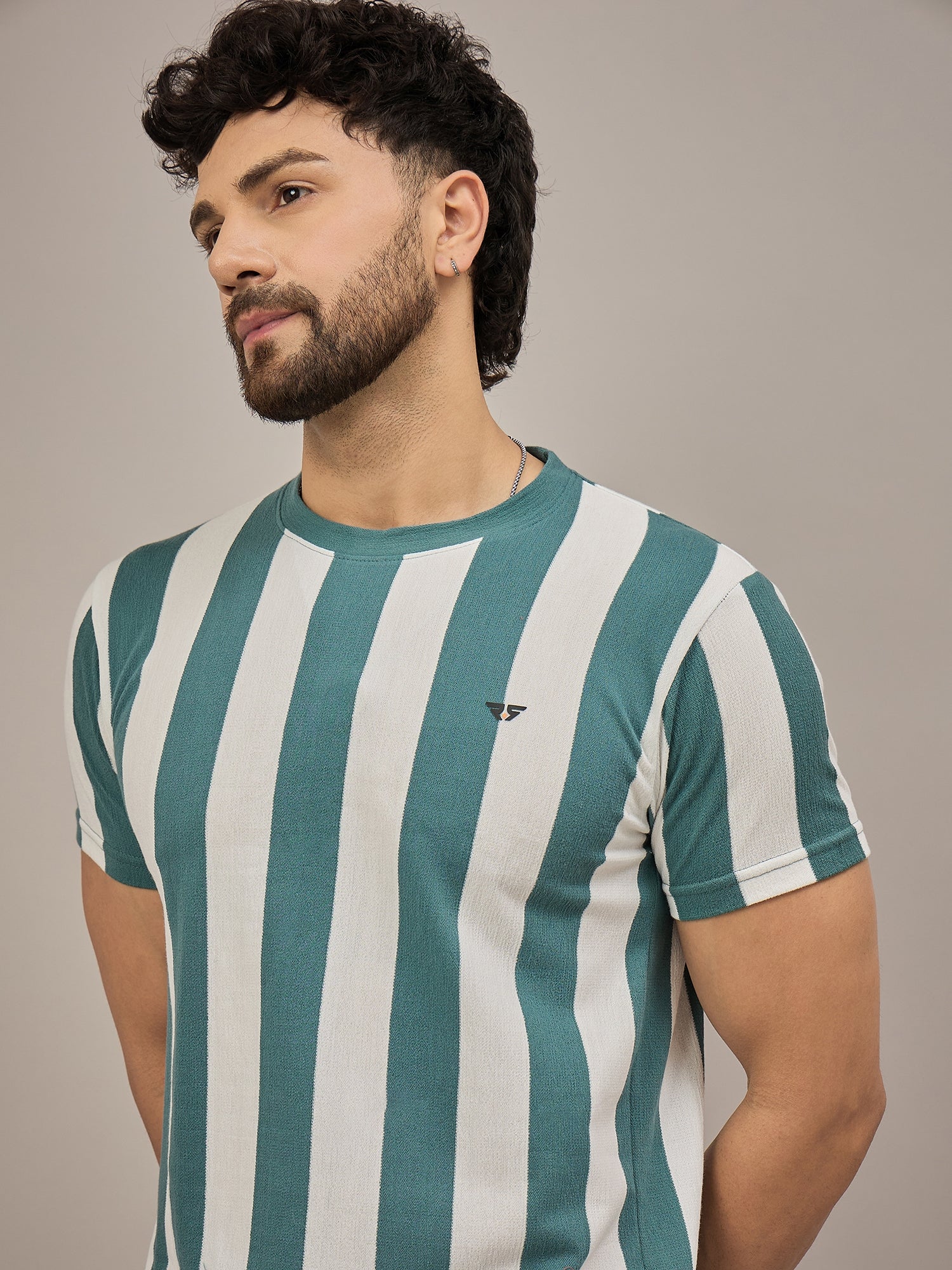 Men Striped T-shirt Green
