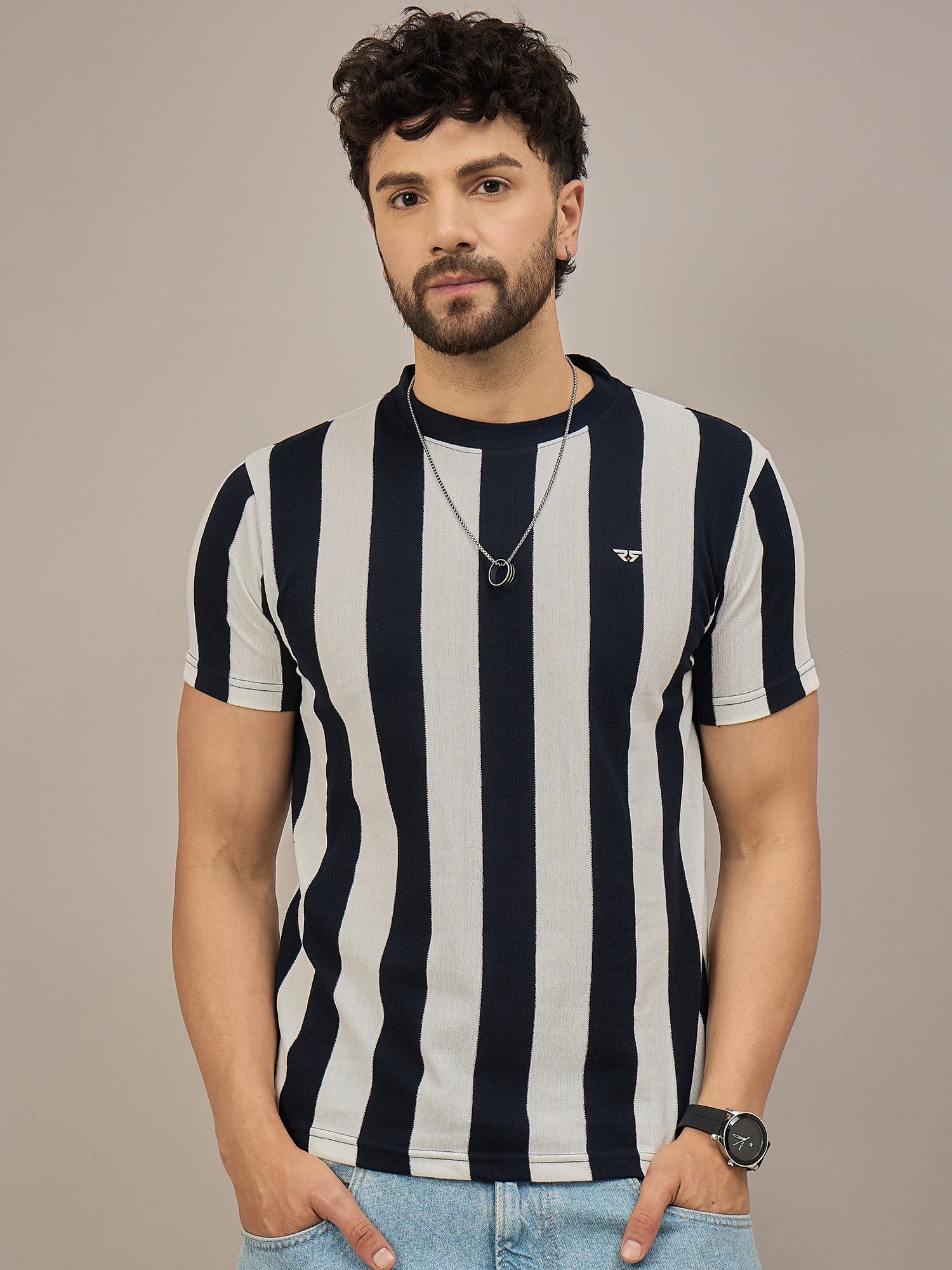 Men Striped Black & White