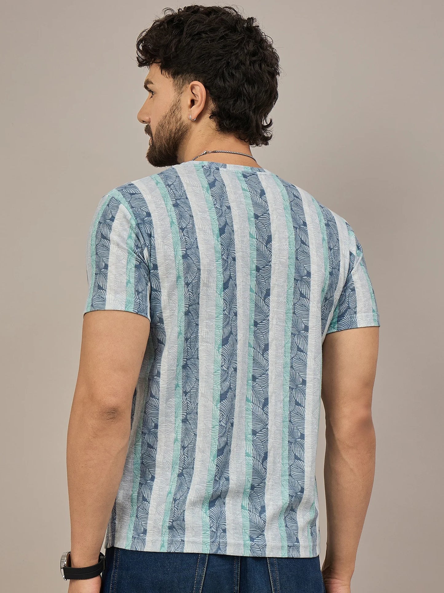 Men Striped T-shirt Blue and Light green