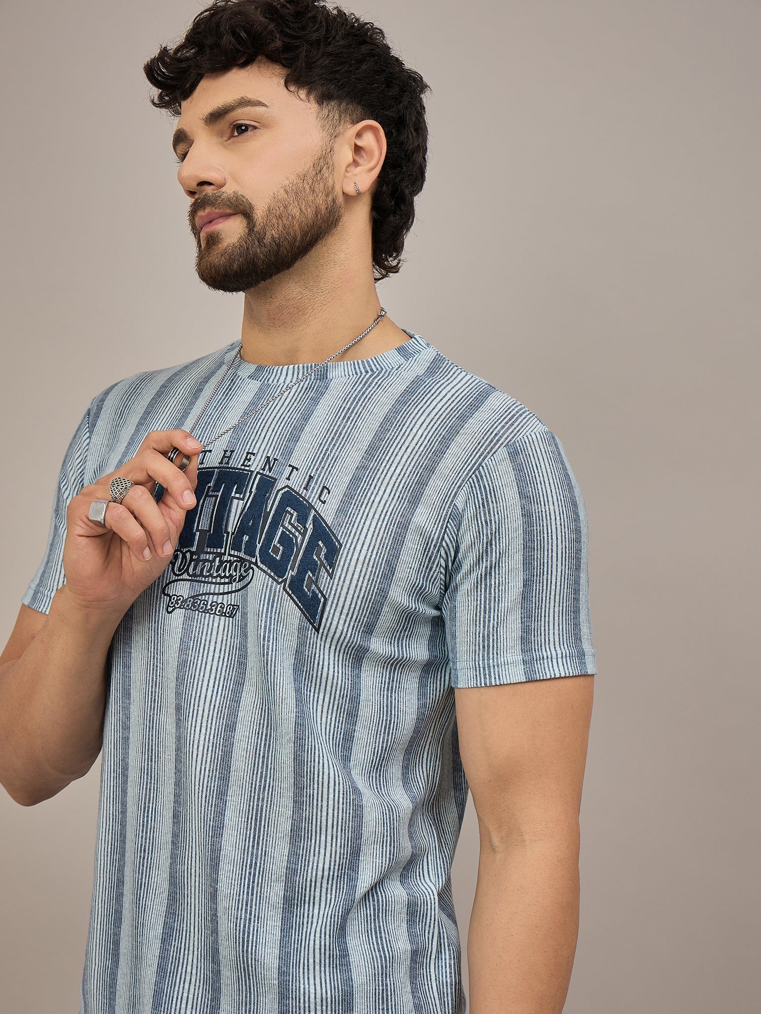 Men Striped T-shirt Blue
