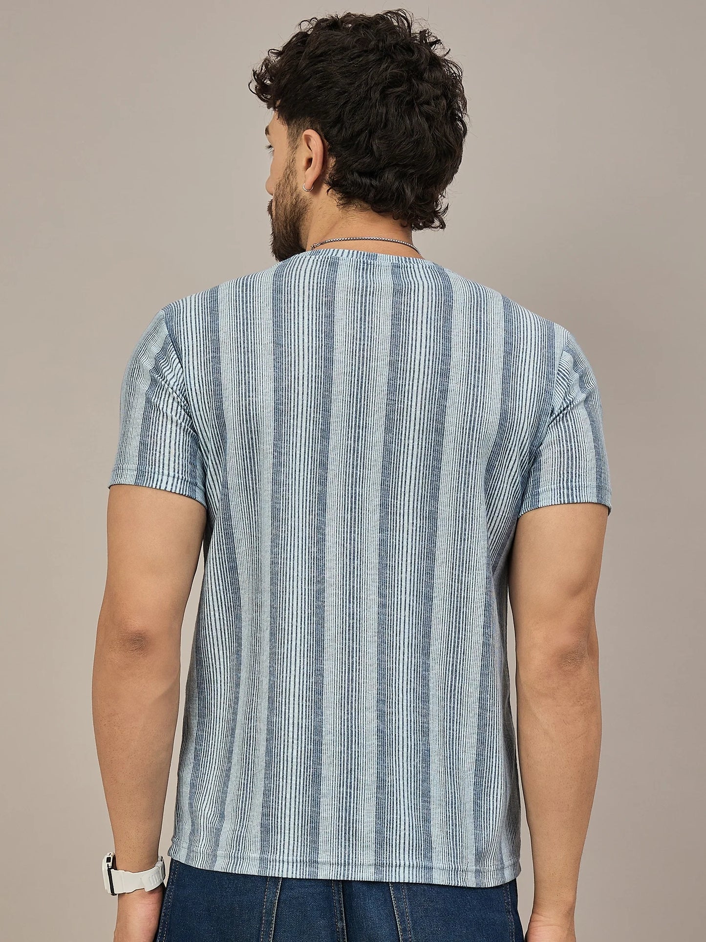 Men Striped T-shirt Blue
